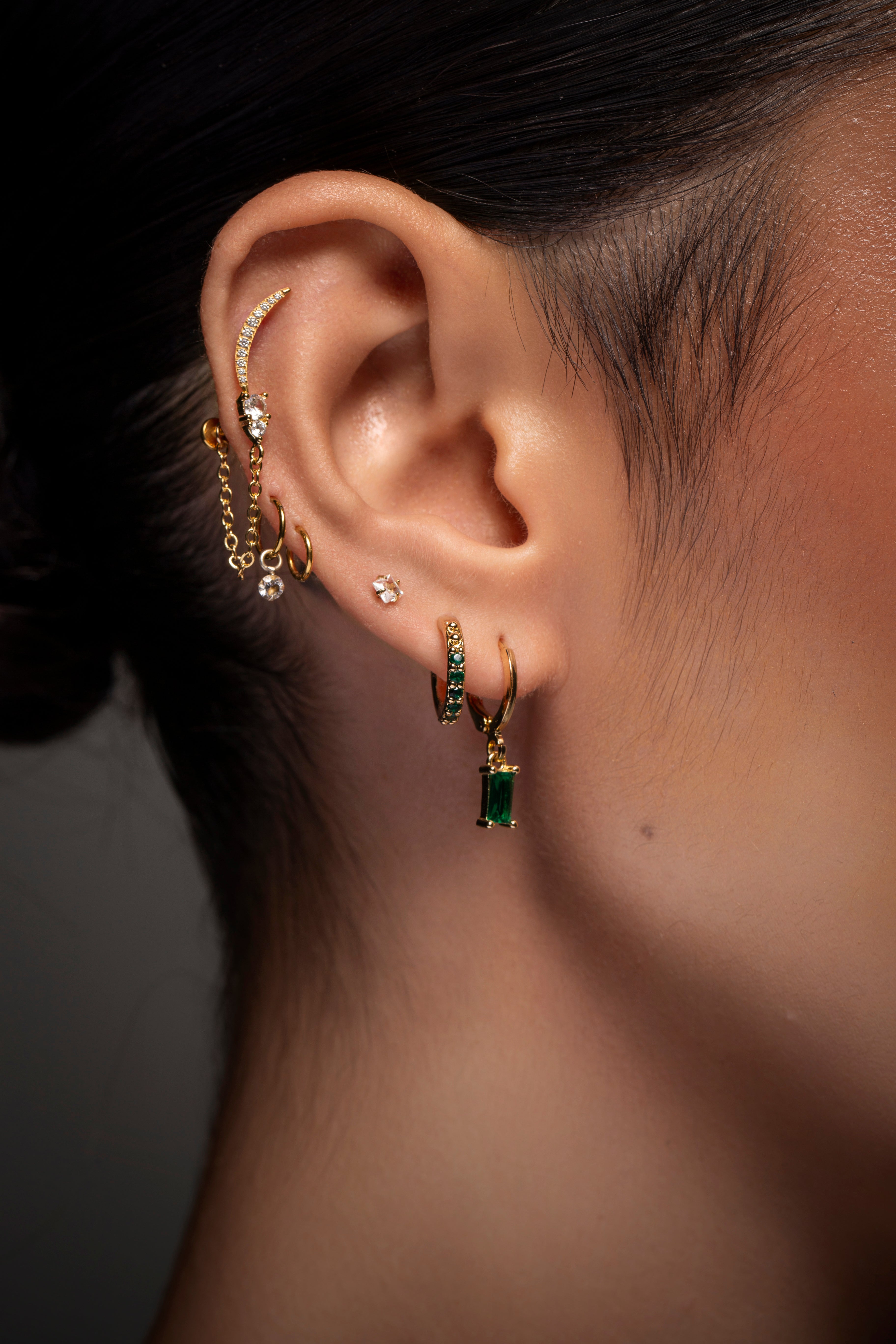 GOLD CZ PAVE HOOP AND BAGUETTE HUGGIE PACK