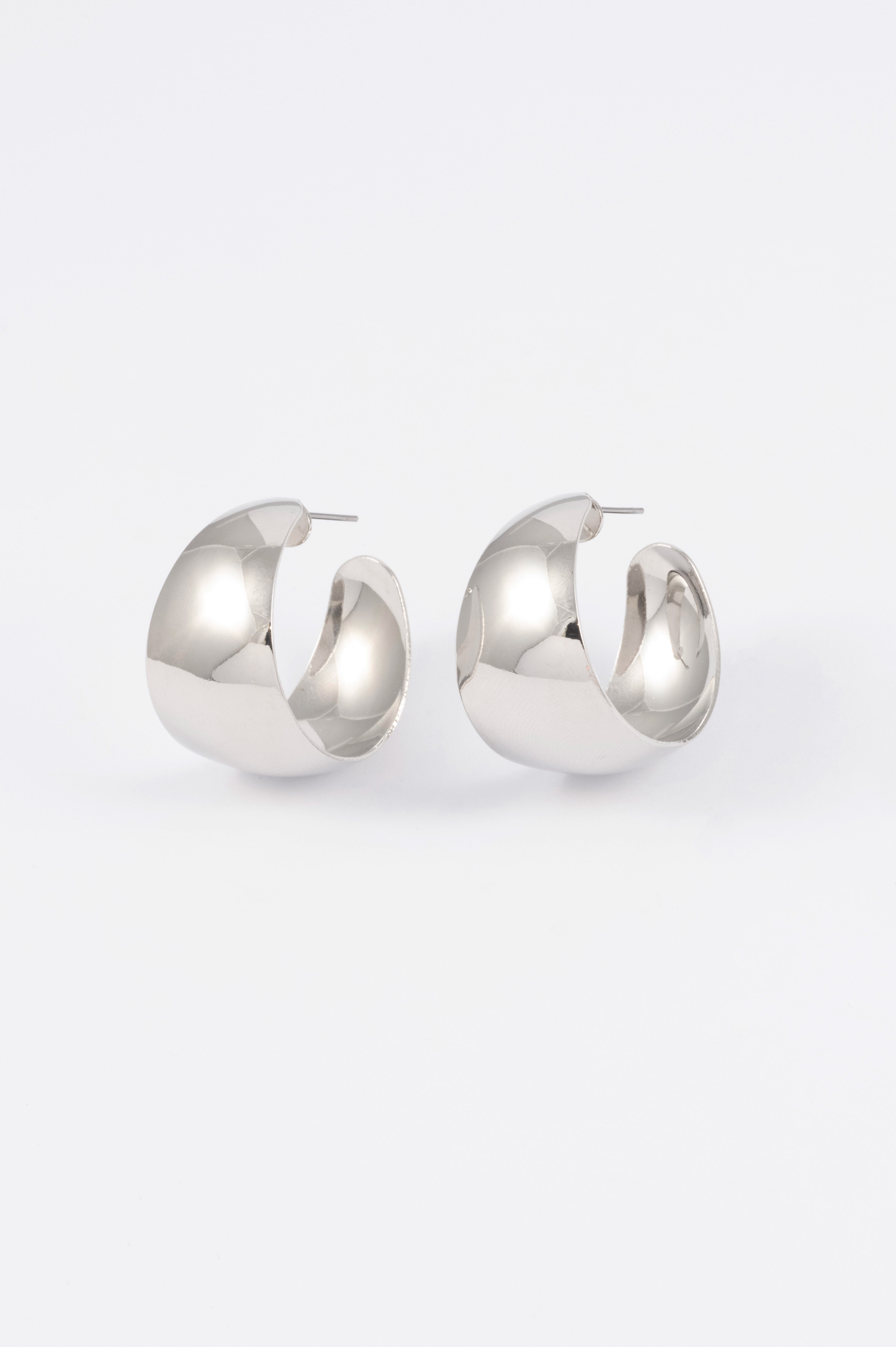 SILVER POLISHED MINI THIN C-SHAPED HOOP EARRING