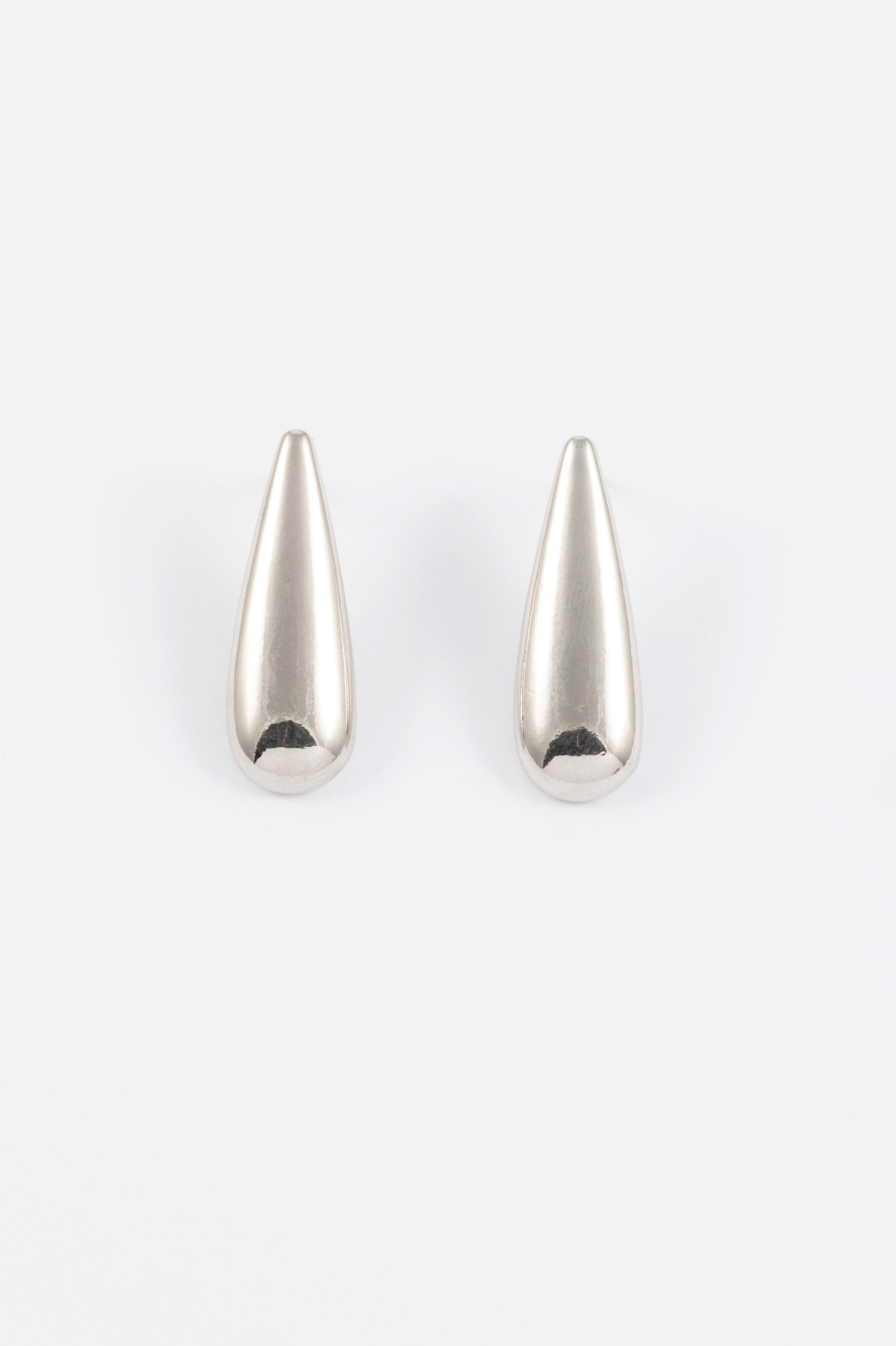 SILVER POLISHED LONG DROPLET STUD EARRING
