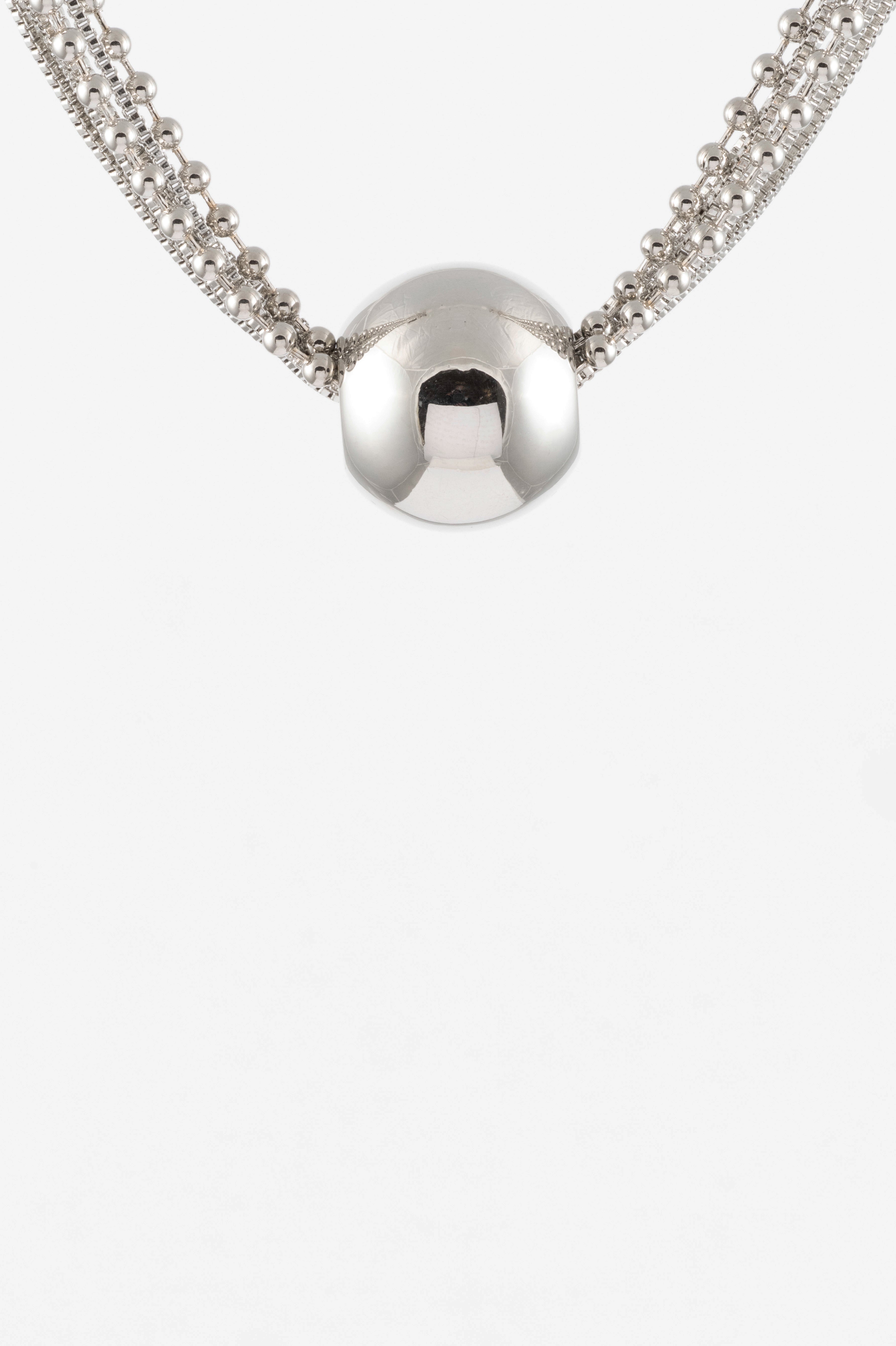 SILVER POLISHED BALL BEAD MULTI STRAND NECKLACE