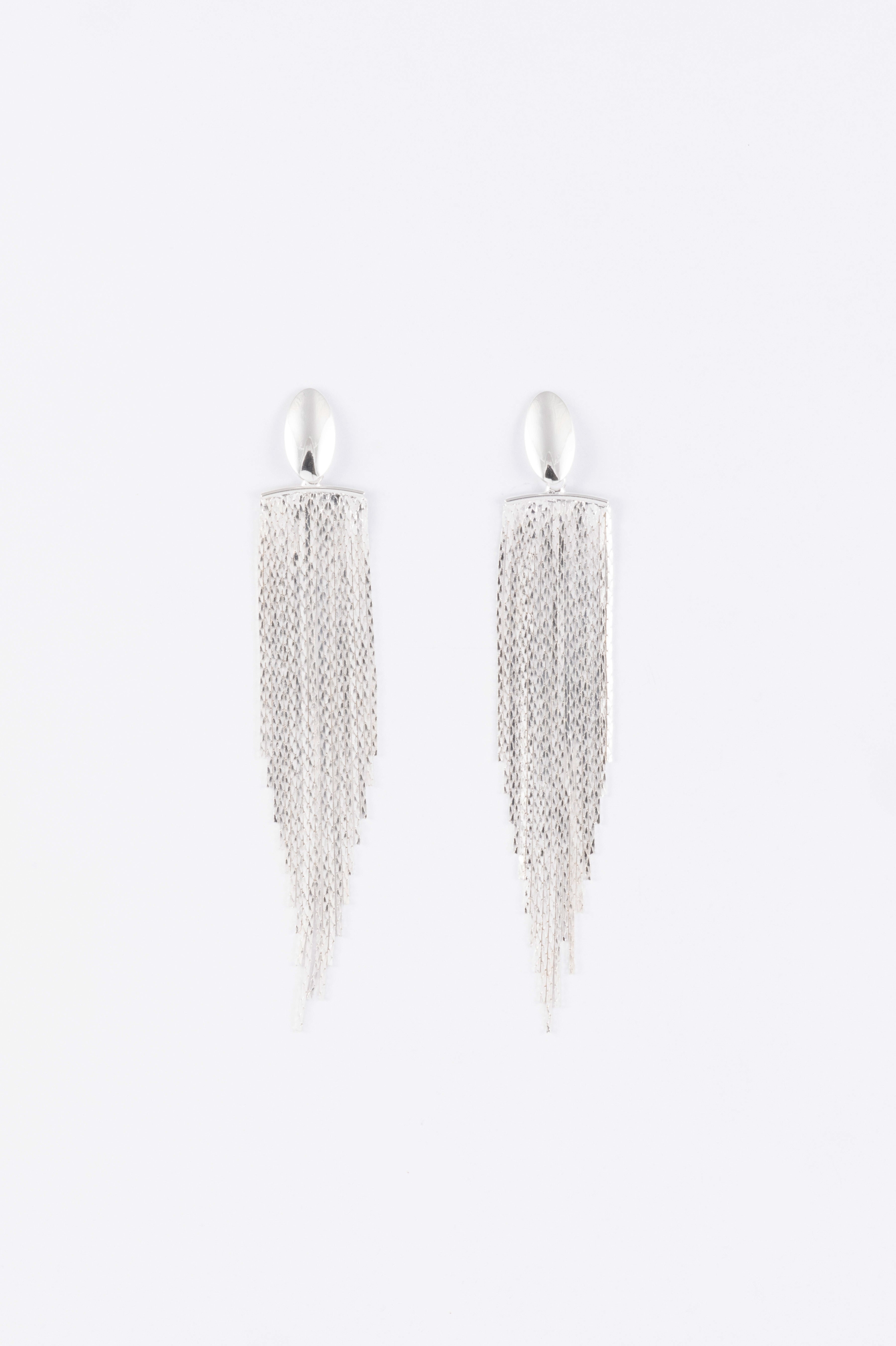 SILVER POLISHED TASSEL OVAL DROP EARRING