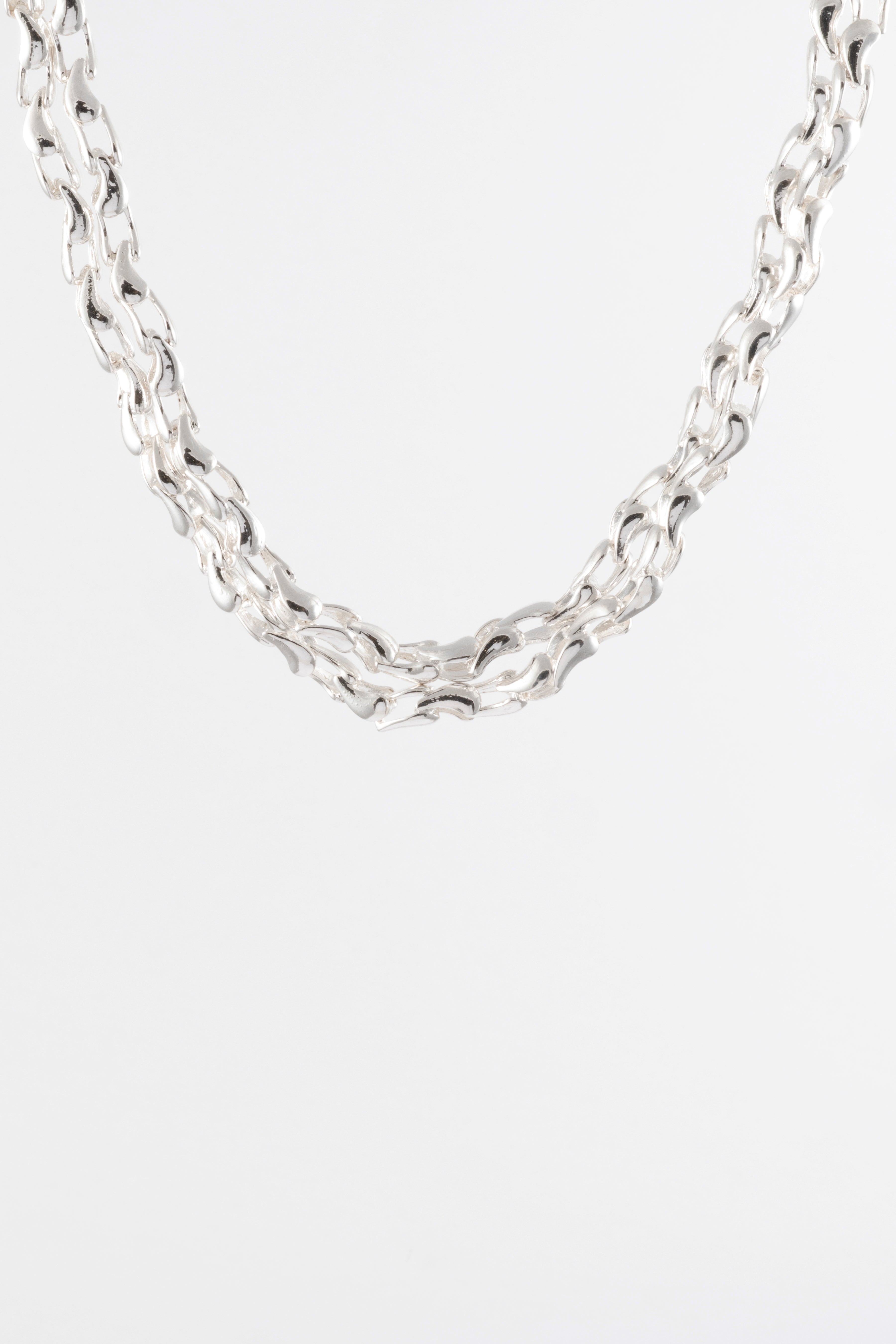 SILVER POLISHED FANCY MULTI STRAND NECKLACE