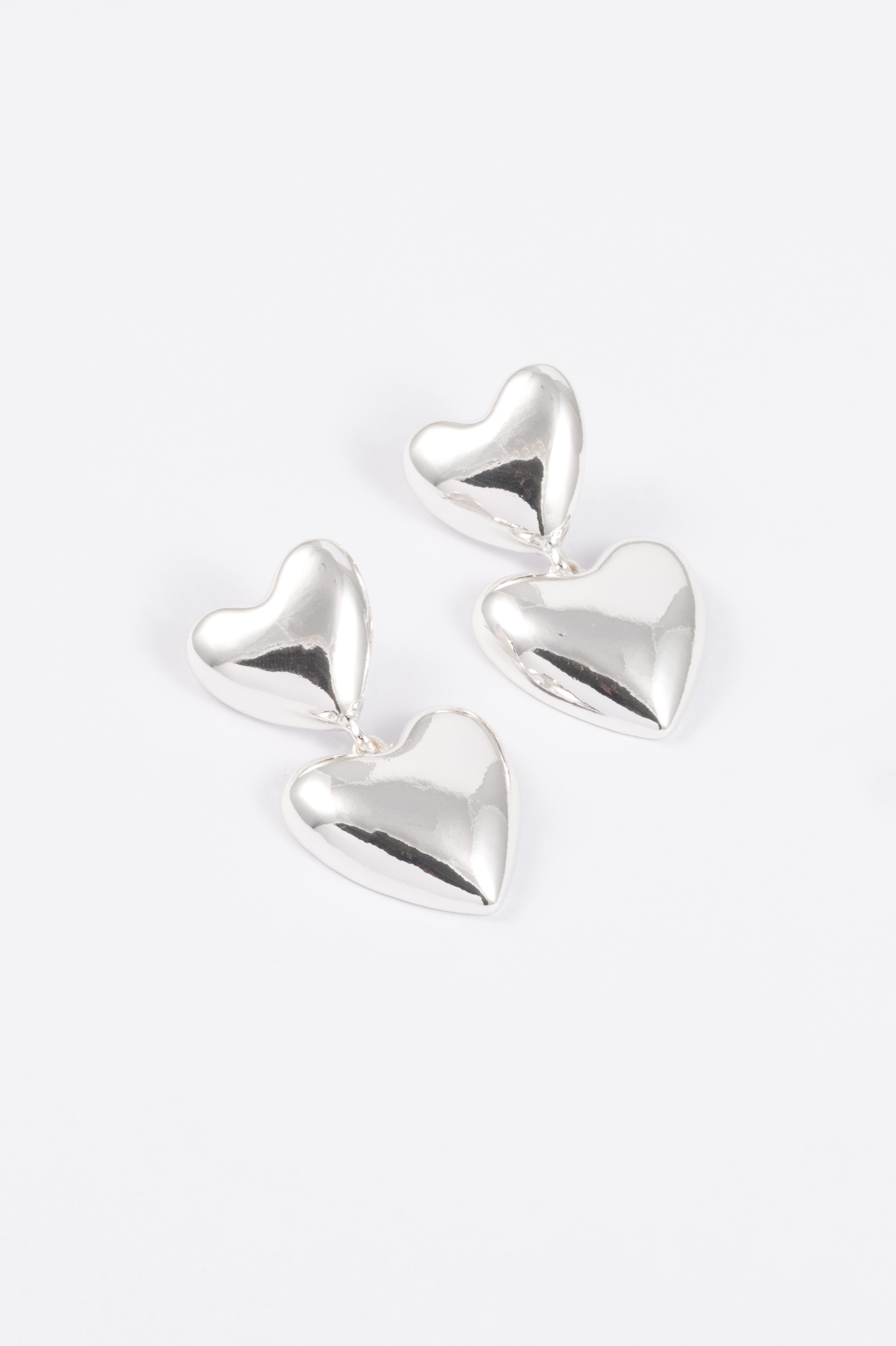 SILVER POLISHED DOUBLE HEART DROP EARRING