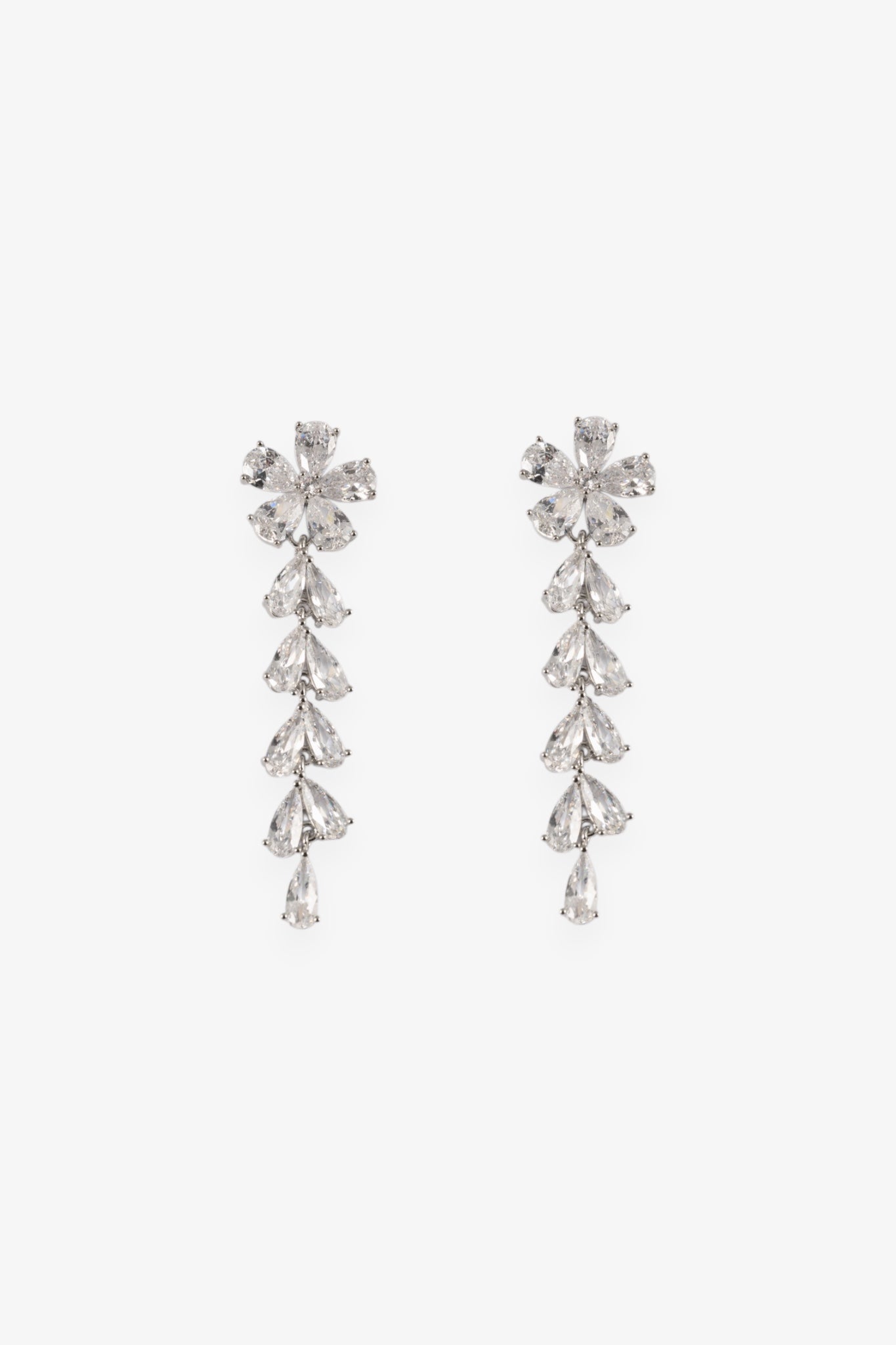 RHODIUM CZ FLORAL DROP EARRING