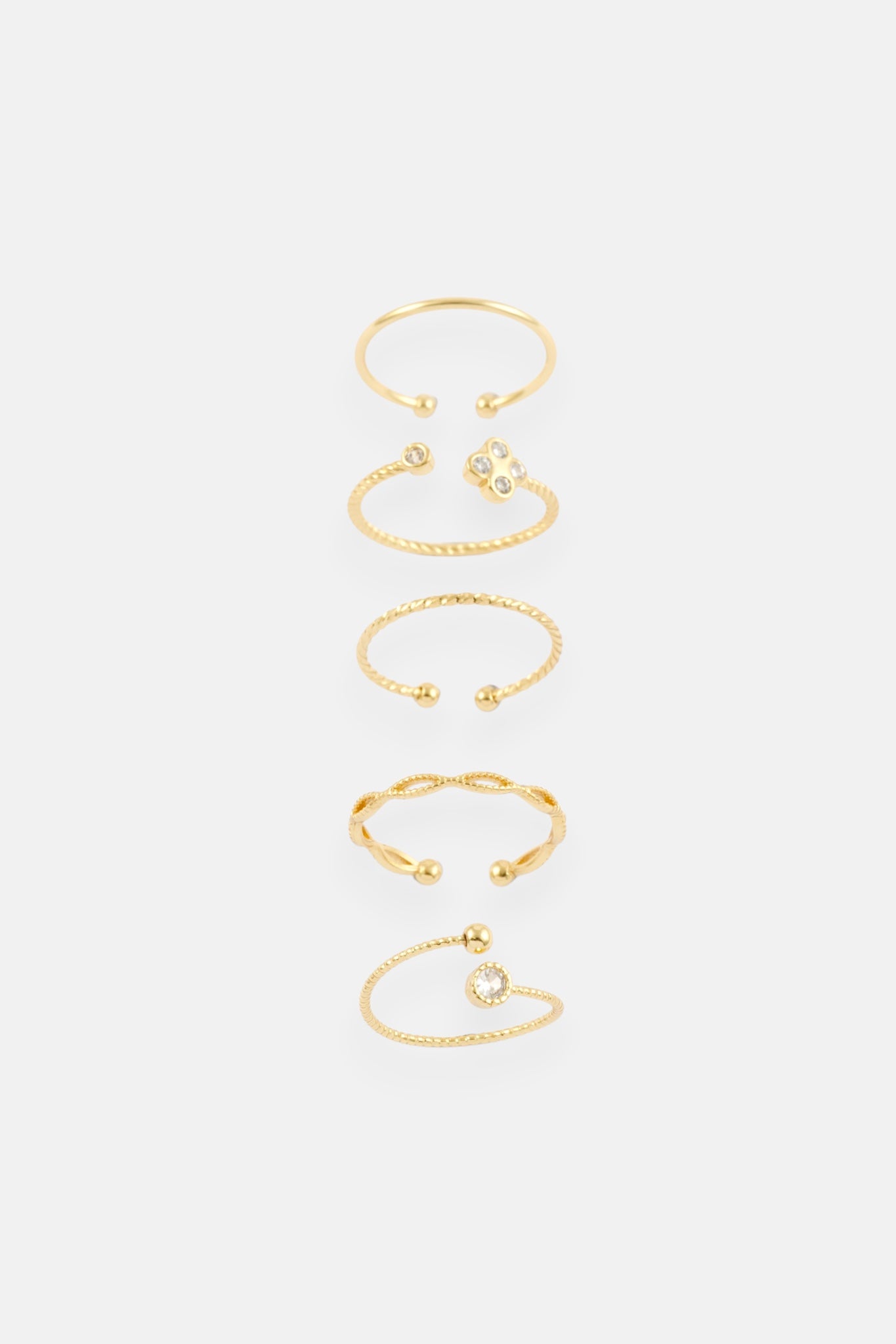 GOLD CZ FOUR PETAL WRAP 5 PACK ADJUSTABLE RING