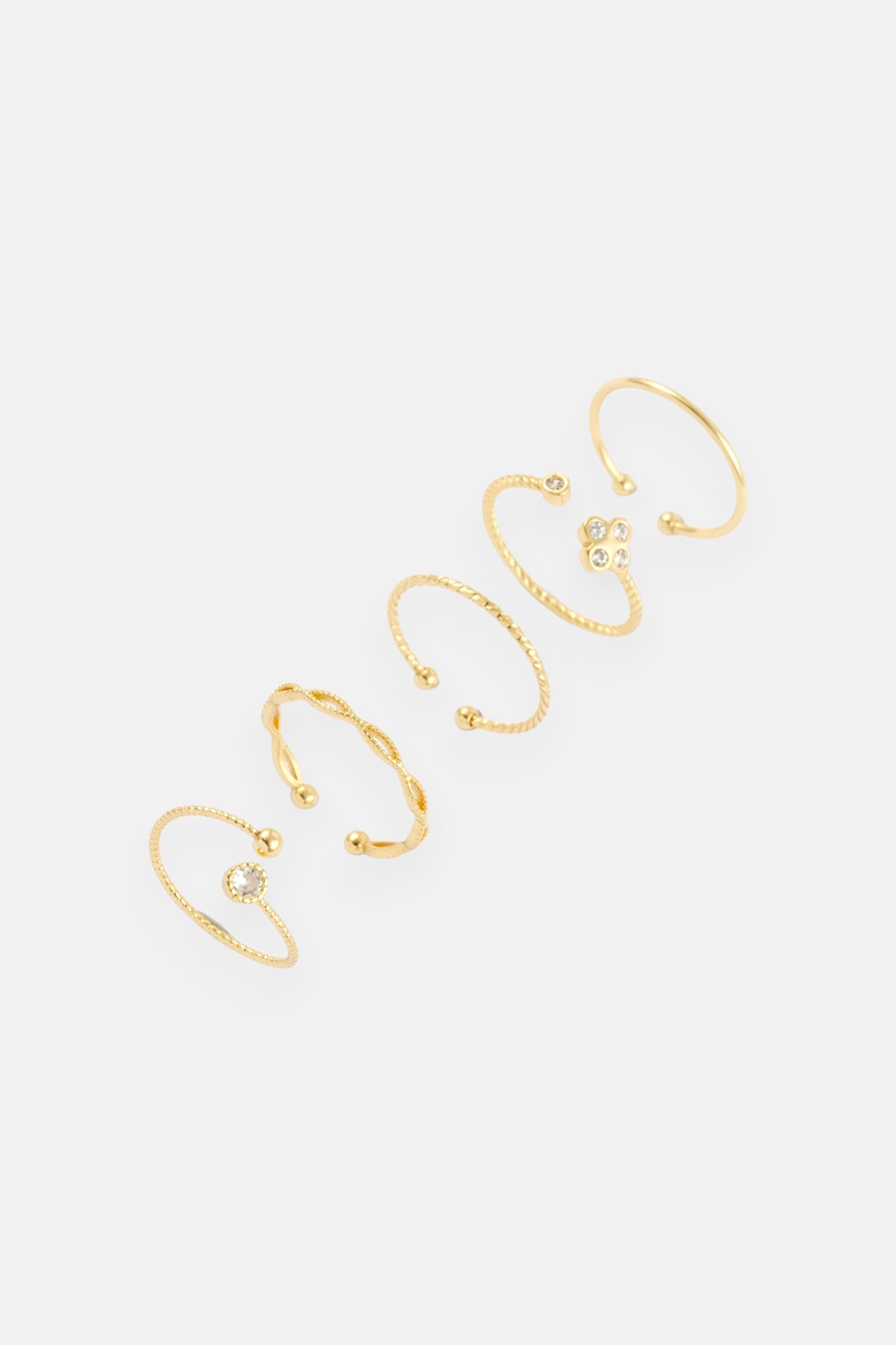 GOLD CZ FOUR PETAL WRAP 5 PACK ADJUSTABLE RING