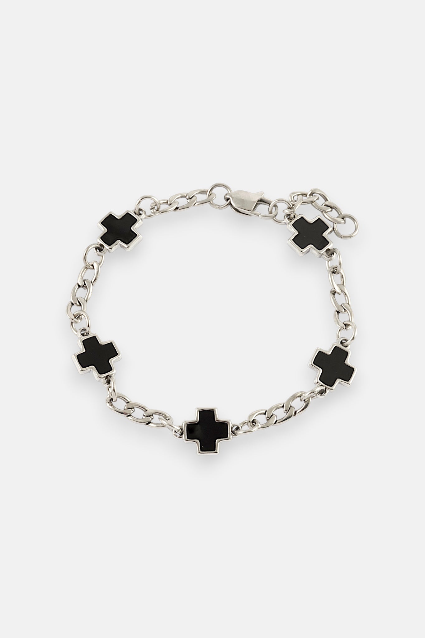 SILVER BLACK CROSS CHAIN BRACELET
