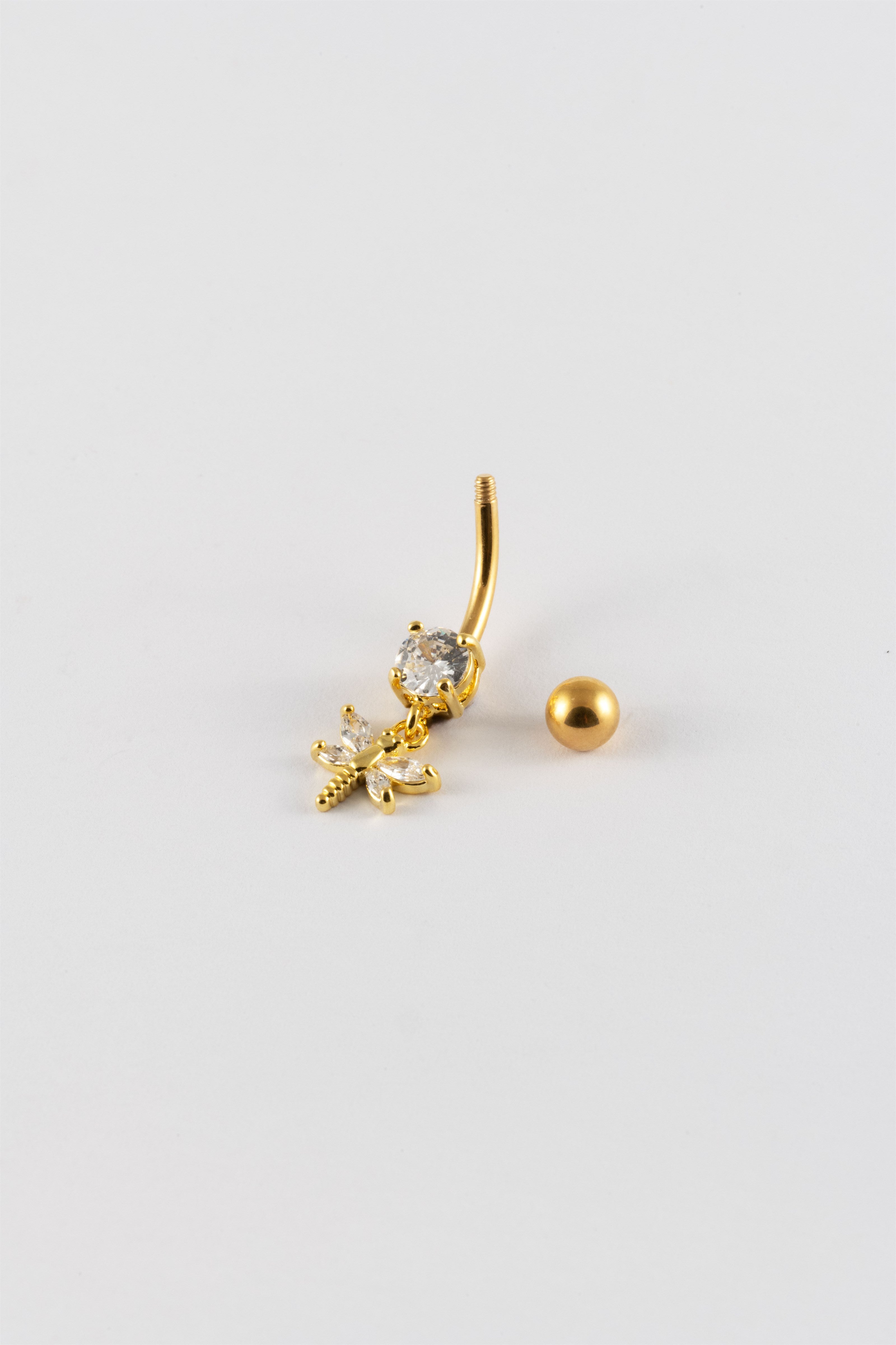 GOLD 14G CZ DRAGON FLY BELLY BAR