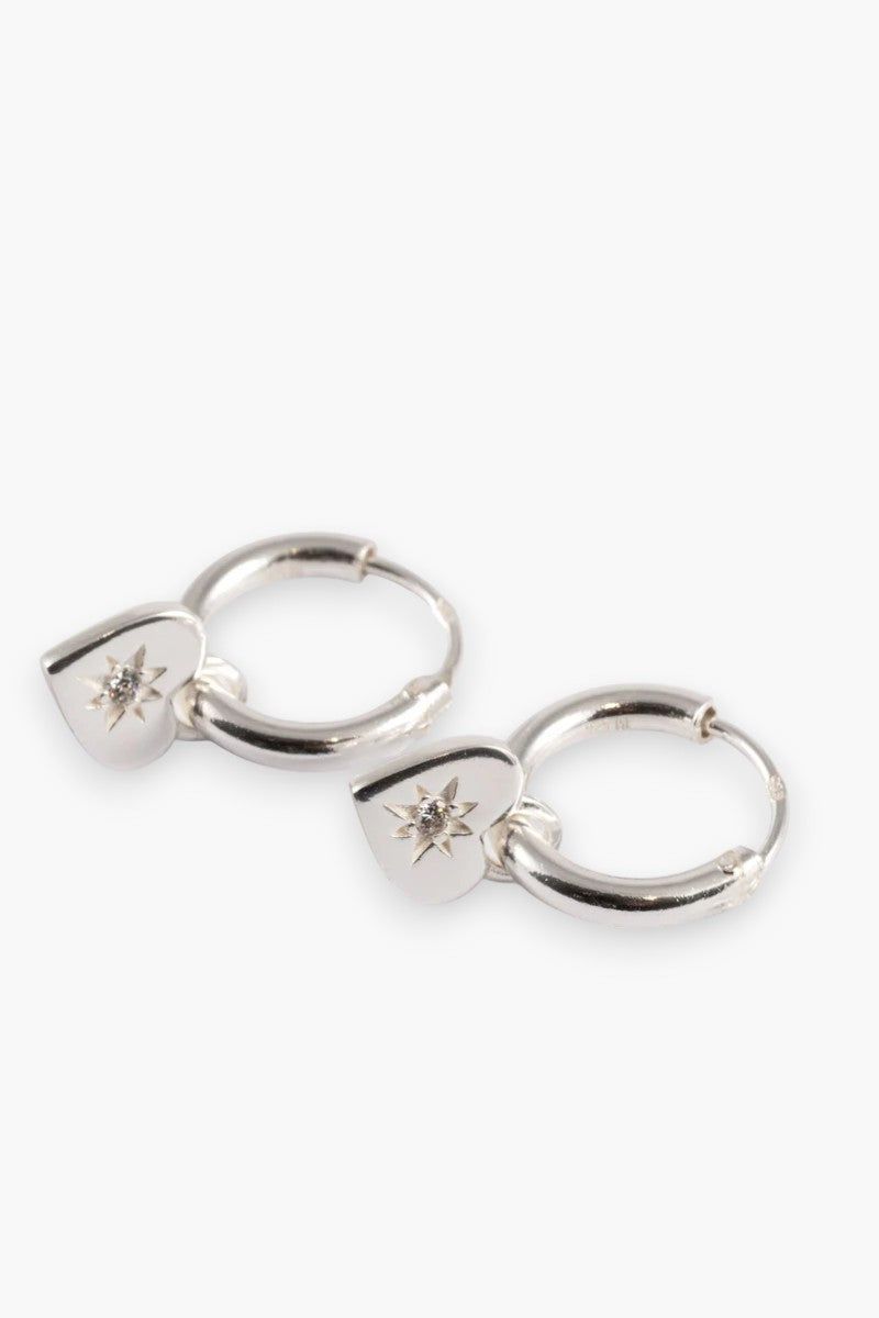 STERLING SILVER HEART ECTCH CZ CHARM HUGGIE