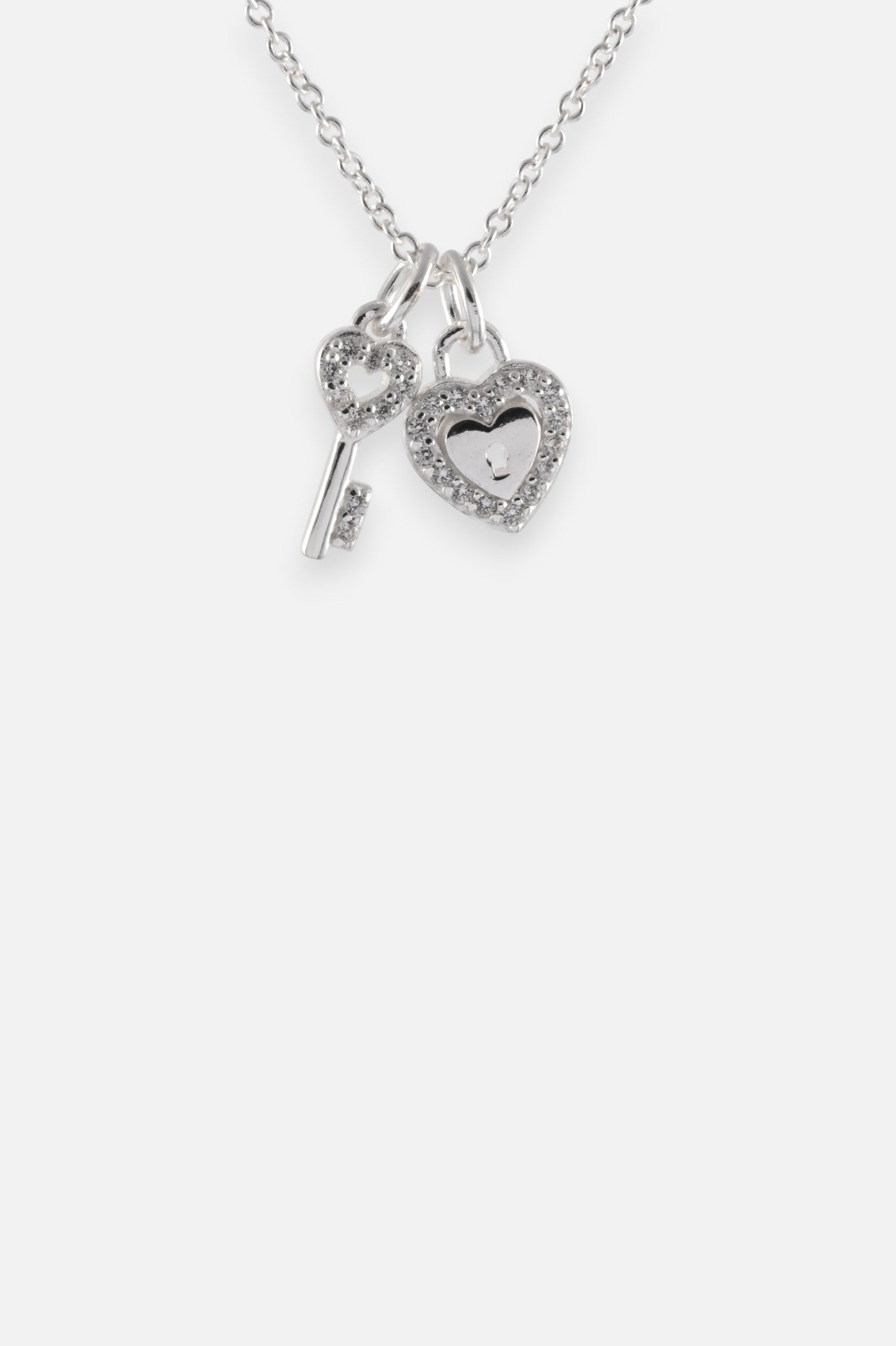 STERLING SILVER HEART PADLOCK AND KEY CZ PENDANT
