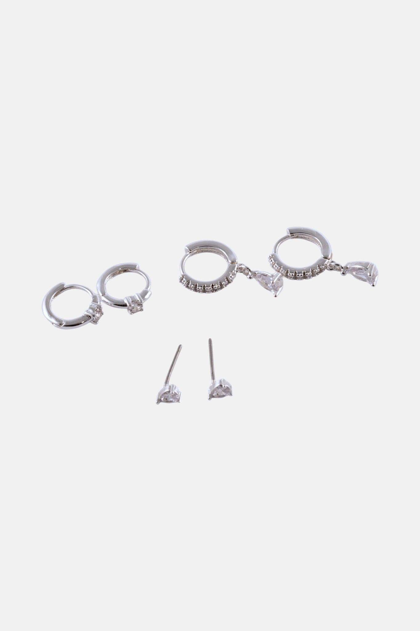 SILVER CZ OVAL STUD AND PAVE CHARM HUGGIE PACK
