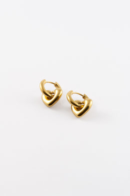 GOLD PUFFY HEART CHARM HUGGIE HOOP EARRINGS