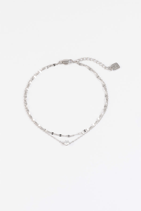 WATERPROOF SILVER TWO LAYERED WITH CRYSTAL ANKLET