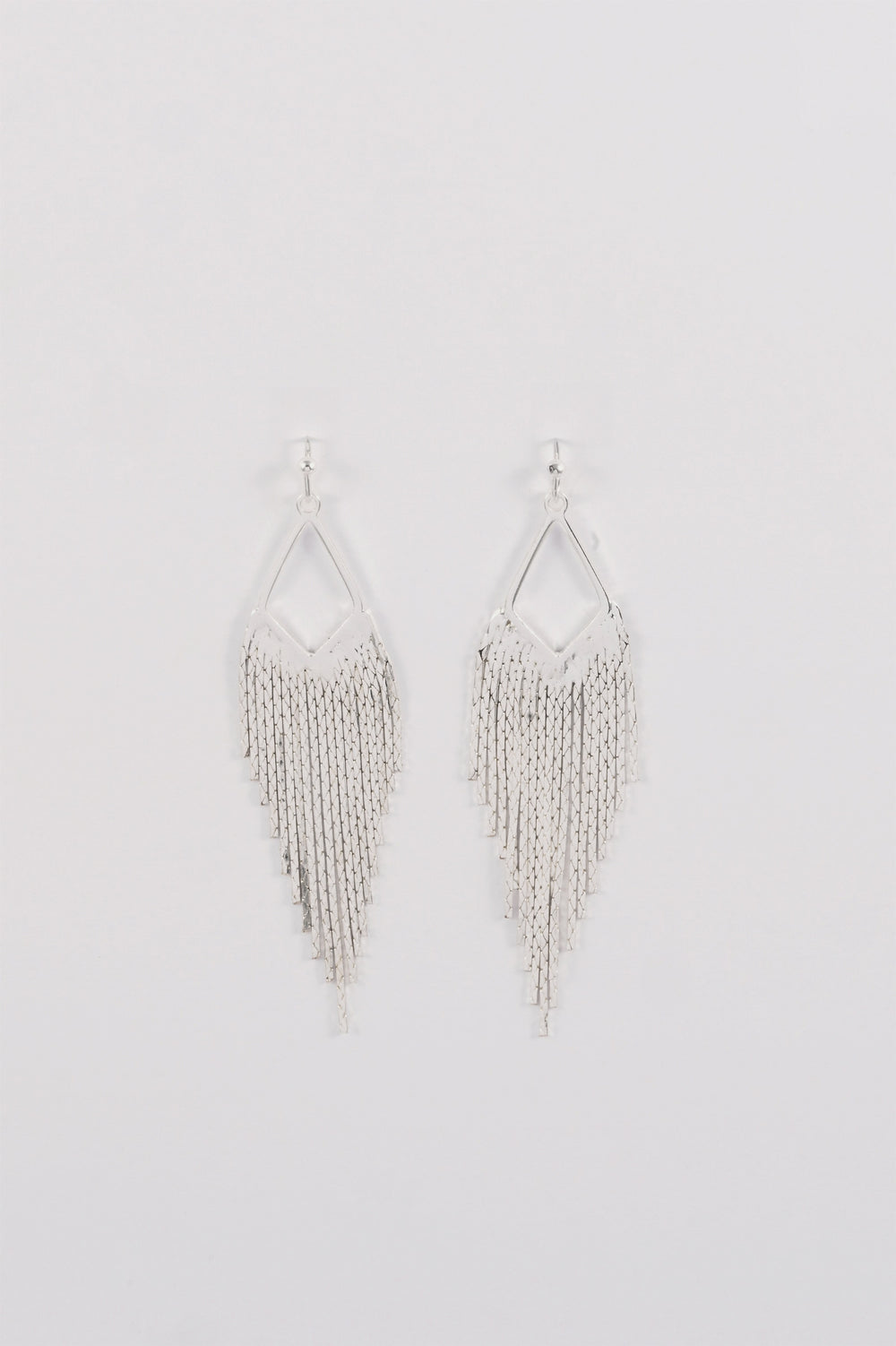 SILVER TRIANGLE FRINGE DROP EARRINGS