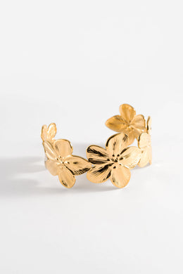 GOLD TAPERED FLOWER CUFF BRACELET