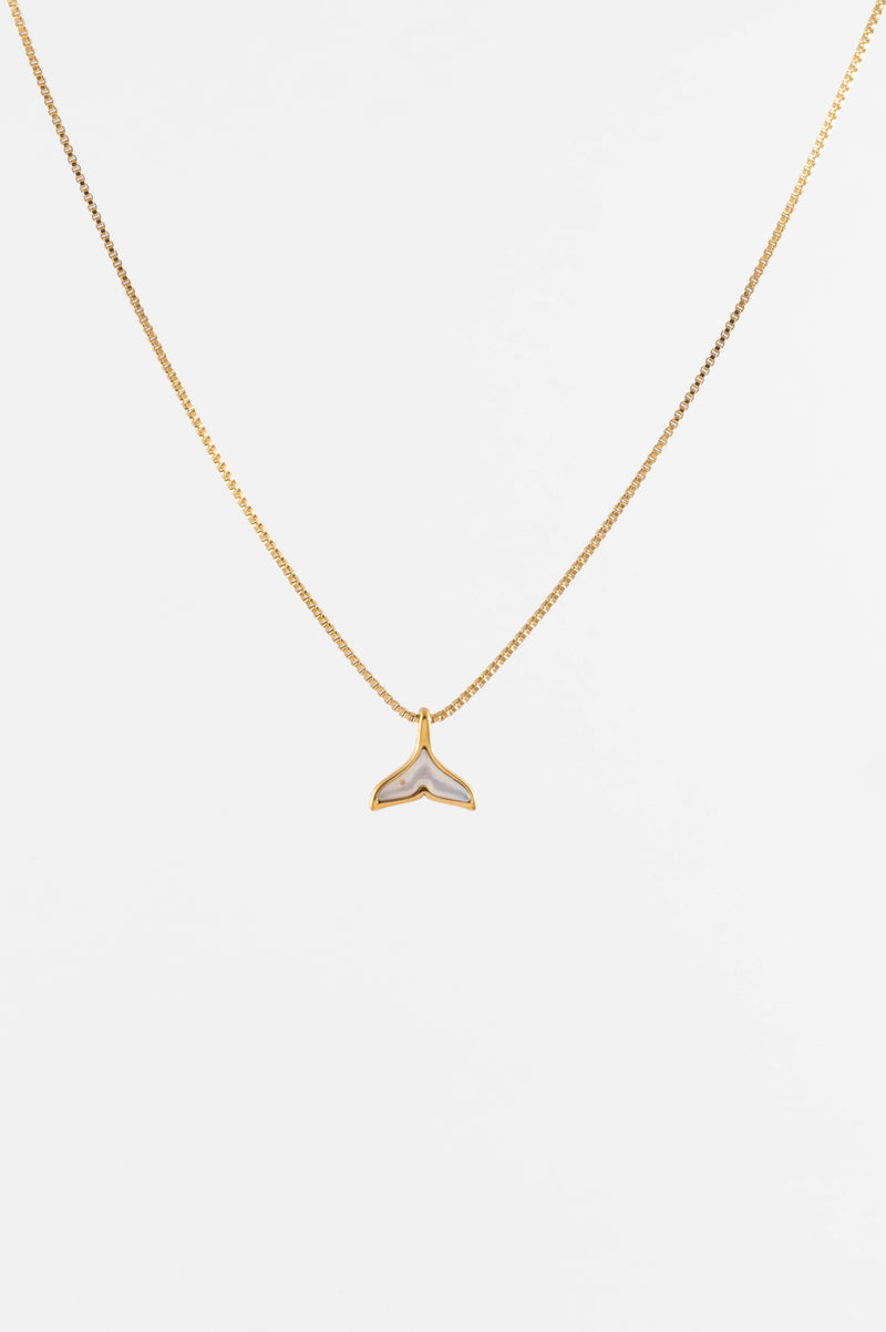 WATERPROOF GOLD WHALE TALE PENDANT NECKLACE