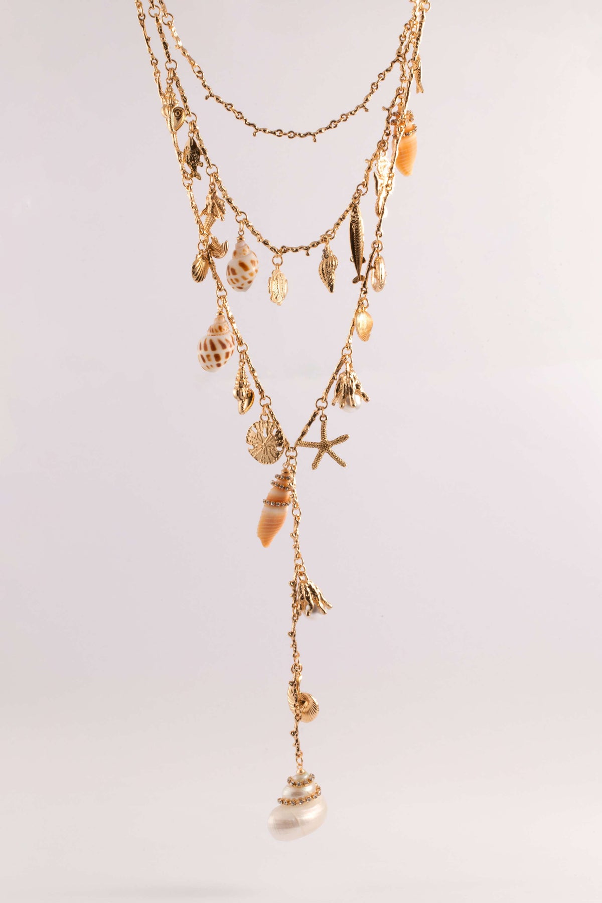GOLD SHELL MERMAID CHARM LAYERED NECKLACE
