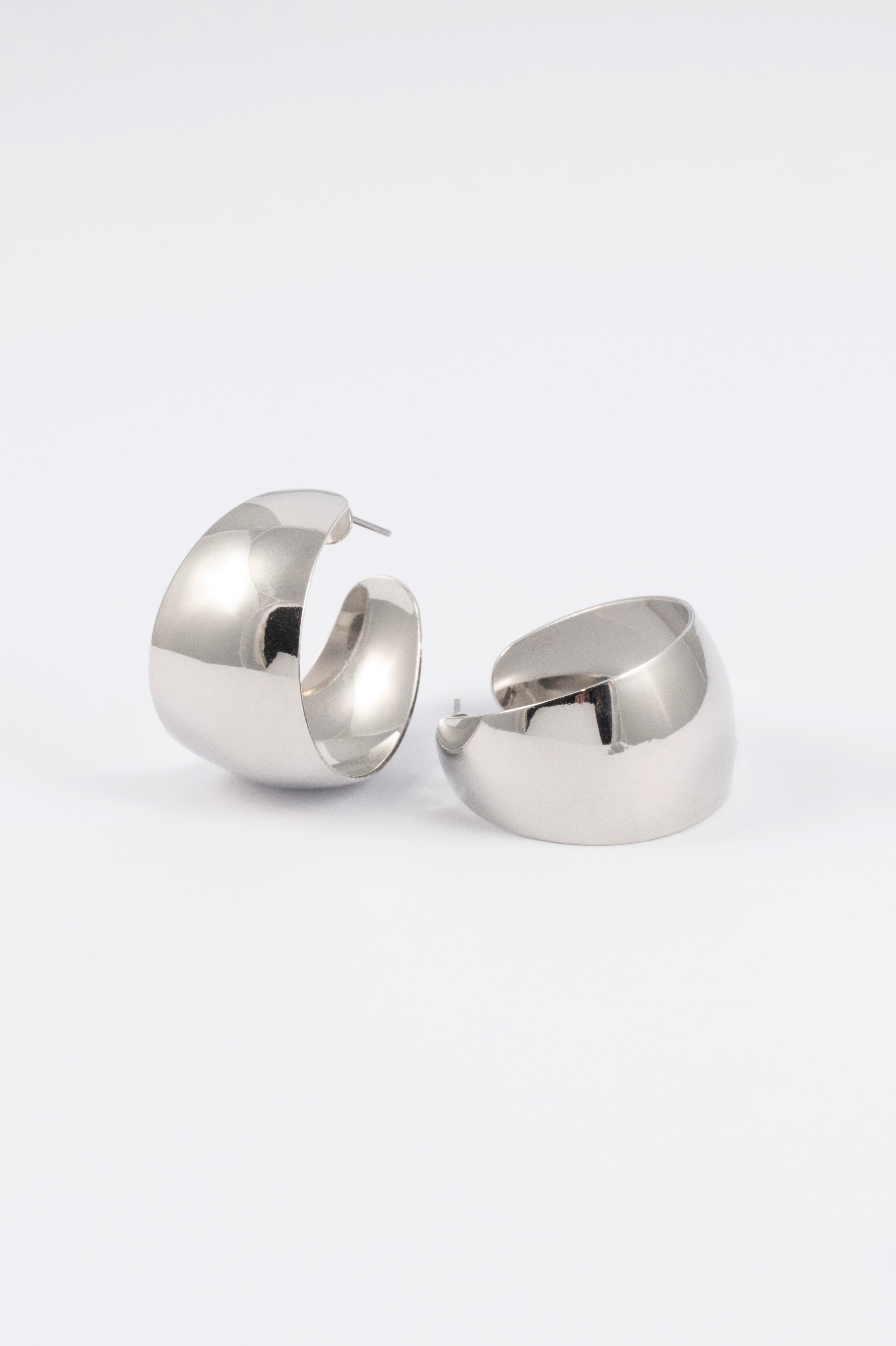 SILVER POLISHED MINI THIN C-SHAPED HOOP EARRING