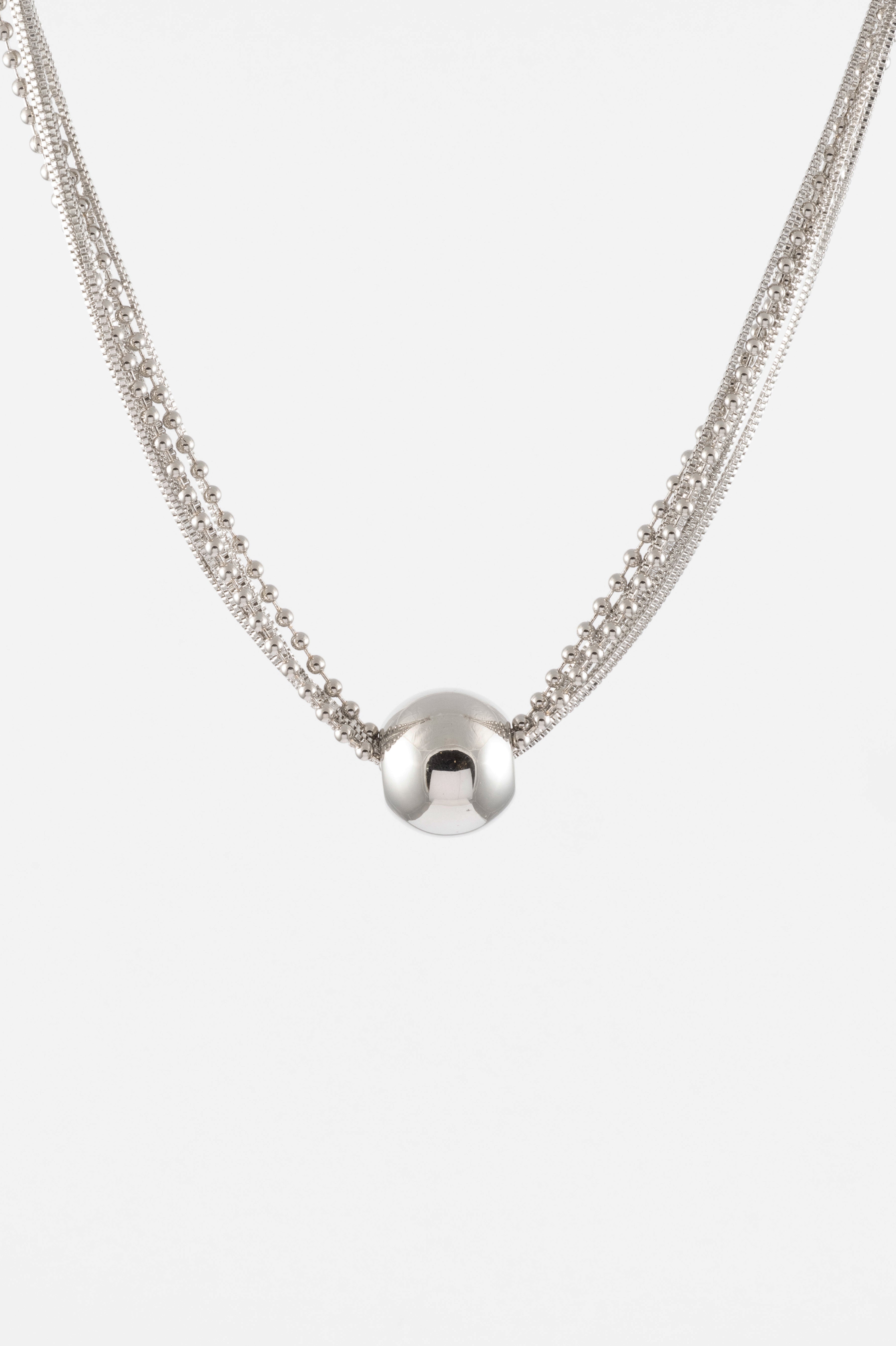 SILVER POLISHED  BALL BEAD MULTI STRAND NECKLACE