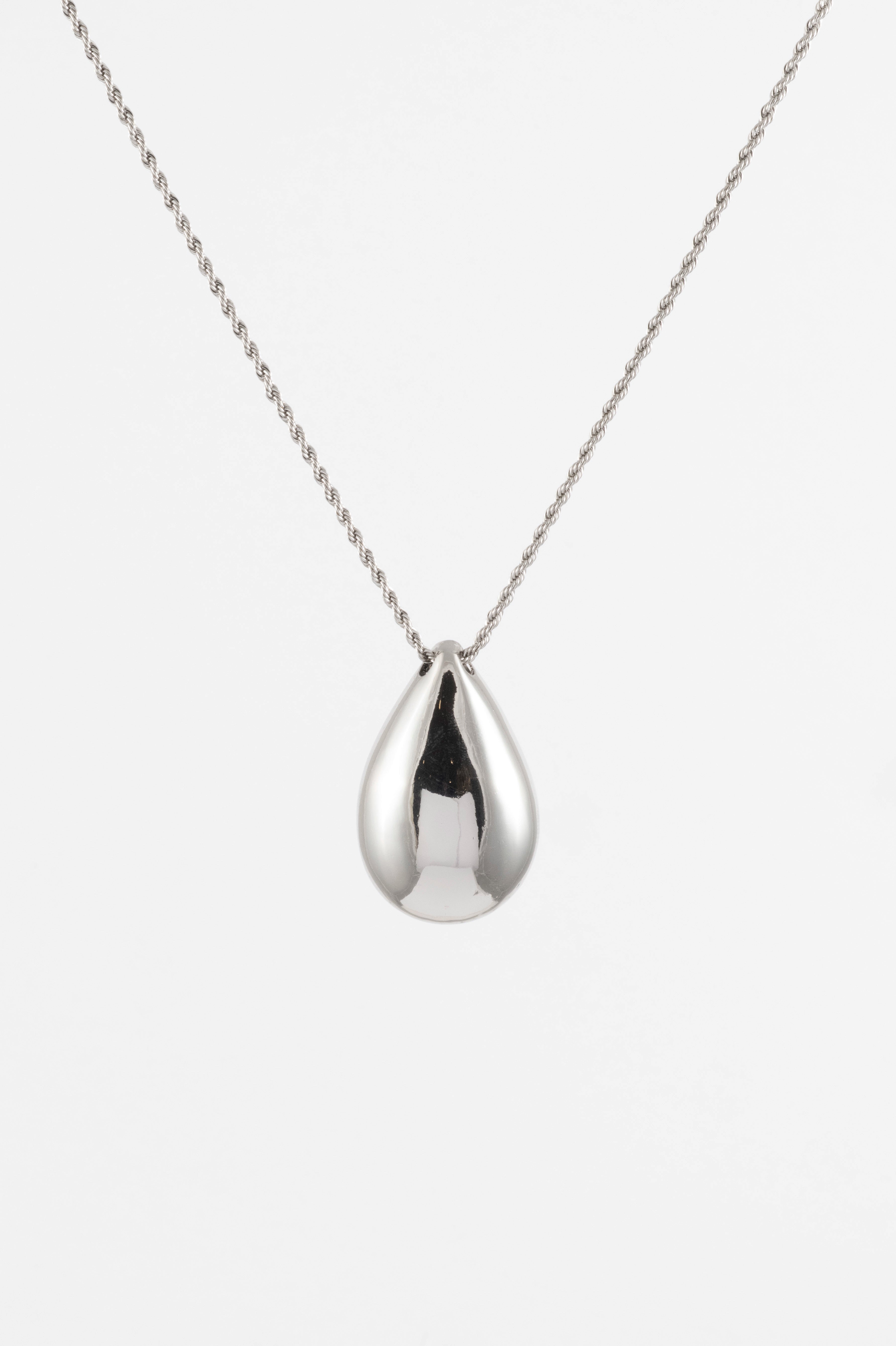 SILVER POLISHED LARGE DROPLET PENDANT NECKLACE