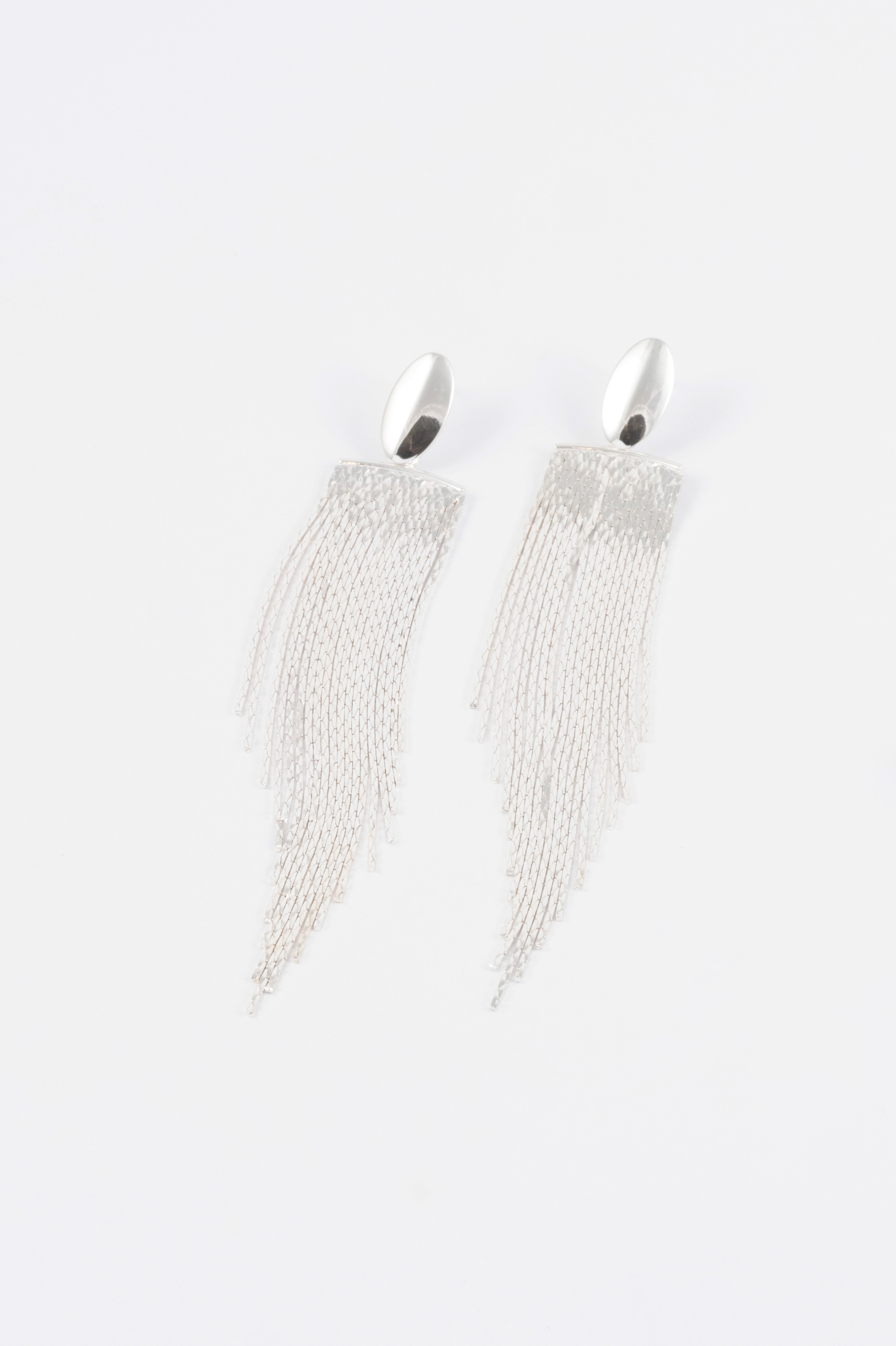 SILVER POLISHED TASSEL OVAL DROP EARRING