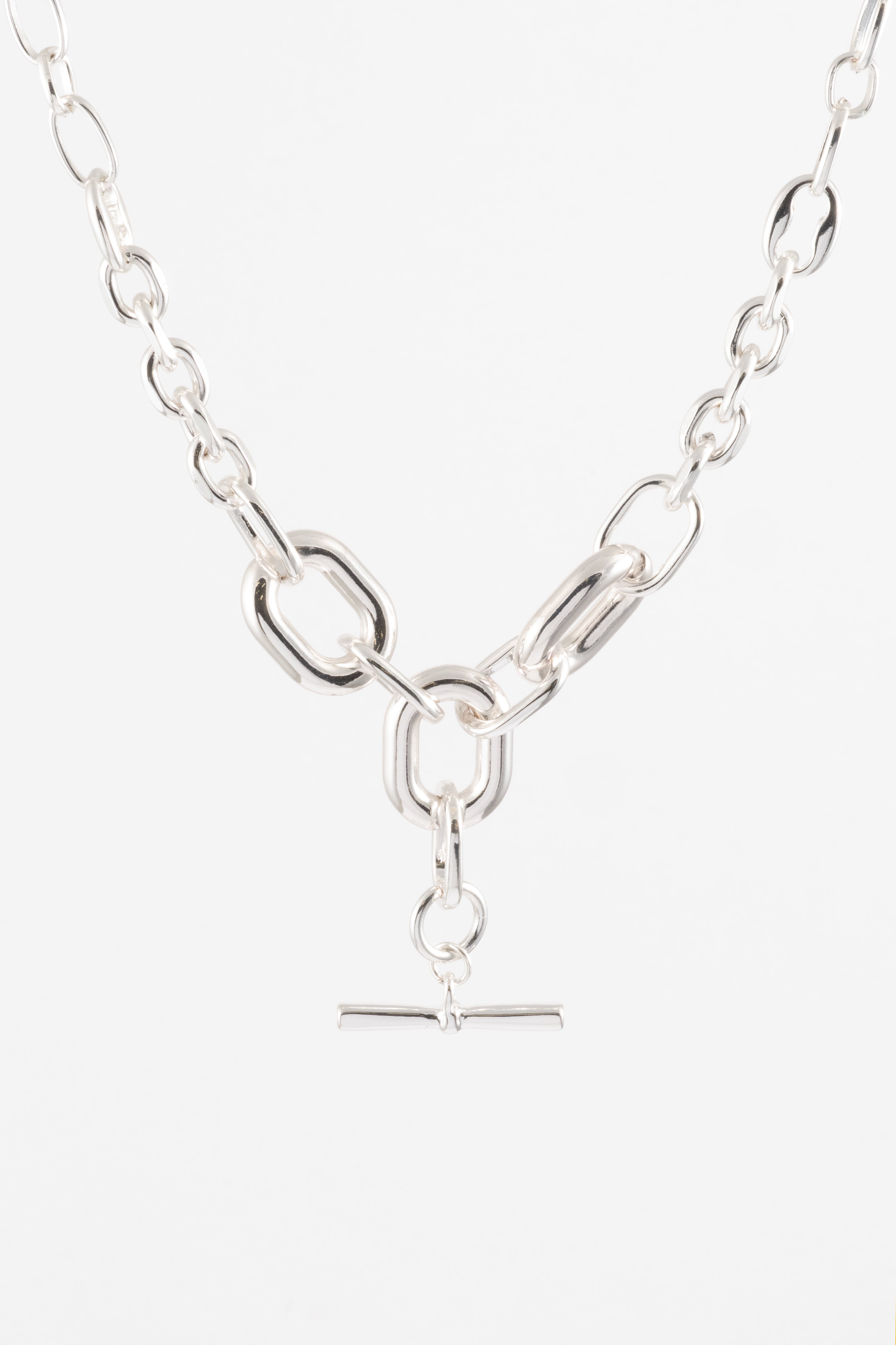 SILVER POLISHED LARGE FOB CHAIN NECKLACE