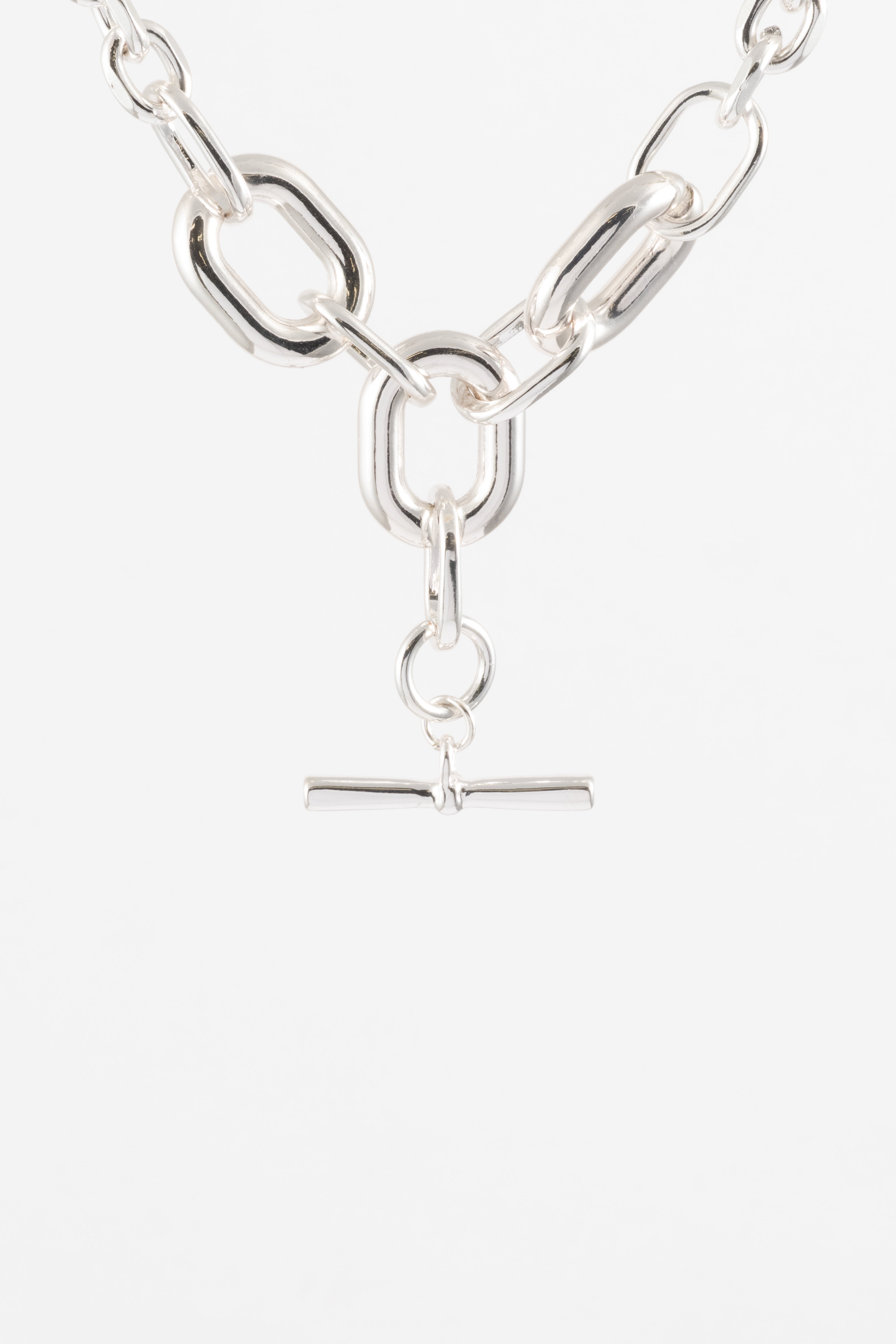 SILVER POLISHED LARGE FOB CHAIN NECKLACE