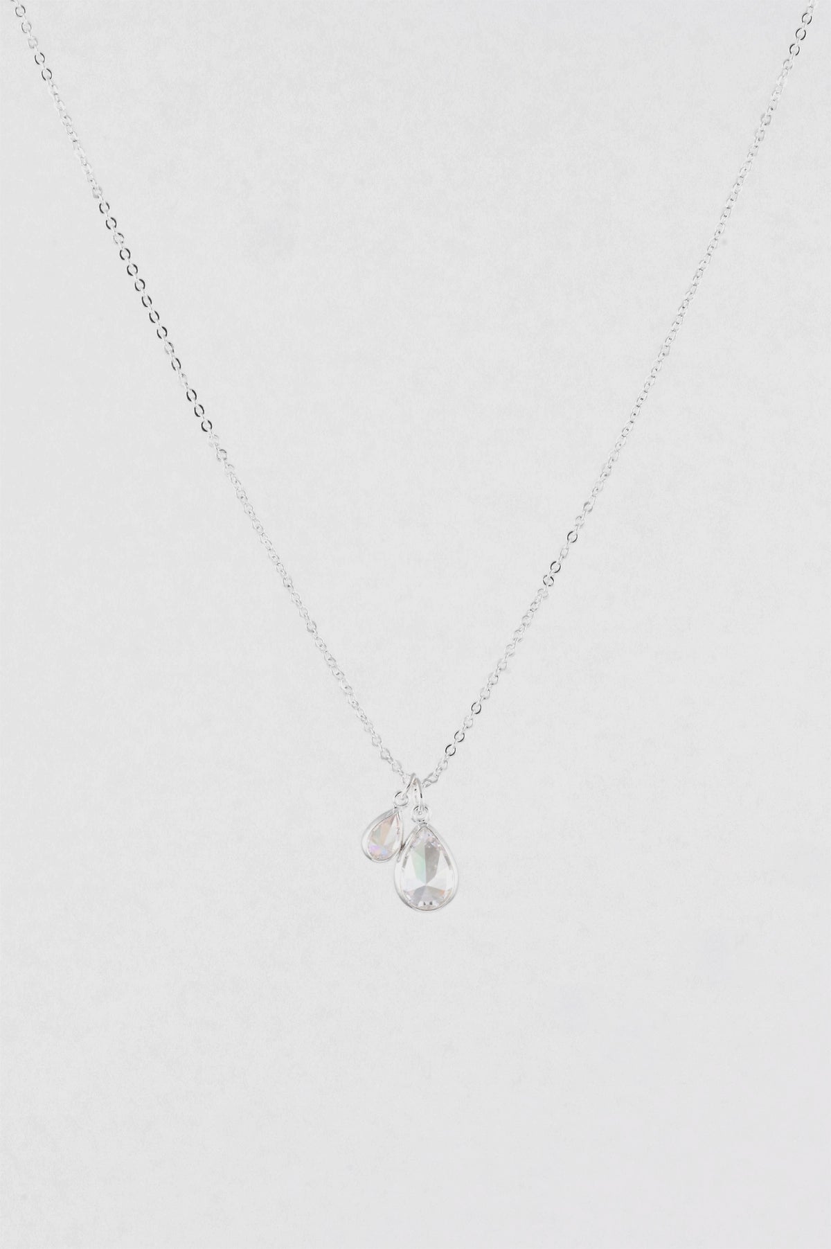 SILVER CHAIN WITH TWO PEAR CZ CHARM NECKLACE