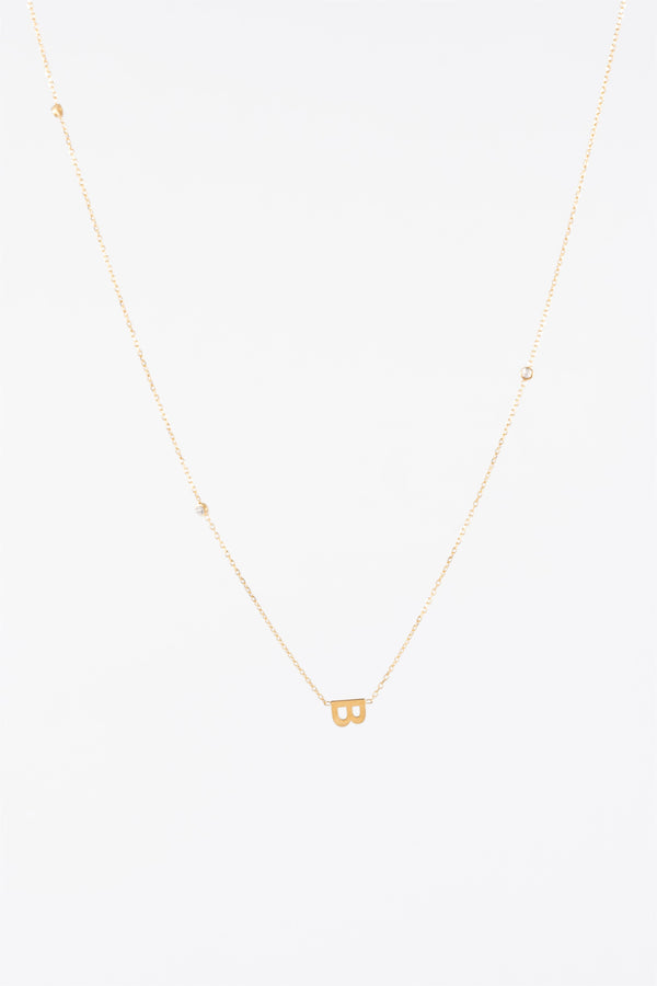 WATERPROOF GOLD CZ & SIDE INTIAL SIDE B CHAIN