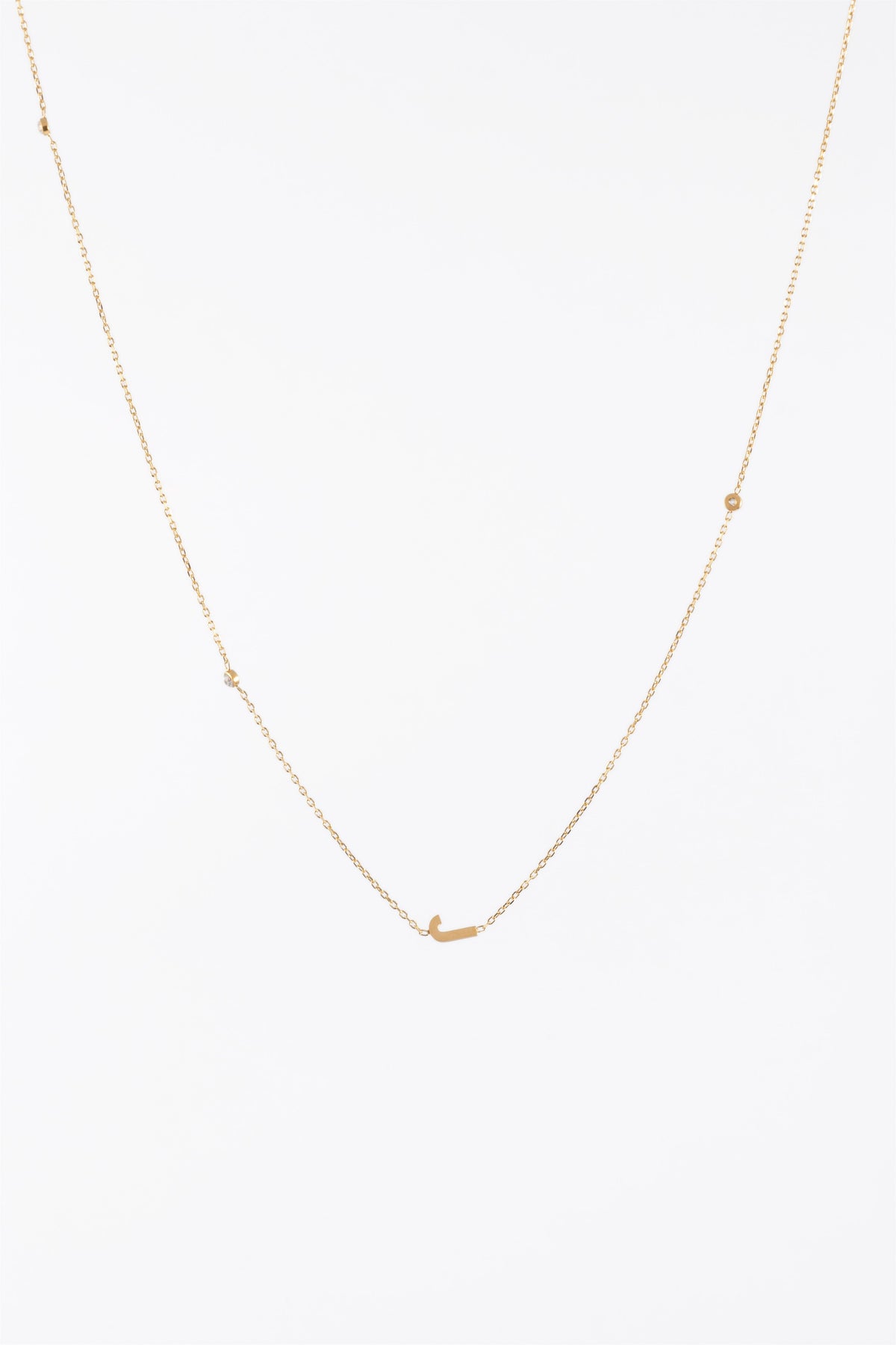 WATERPROOF GOLD CZ & SIDE INTIAL SIDE J CHAIN