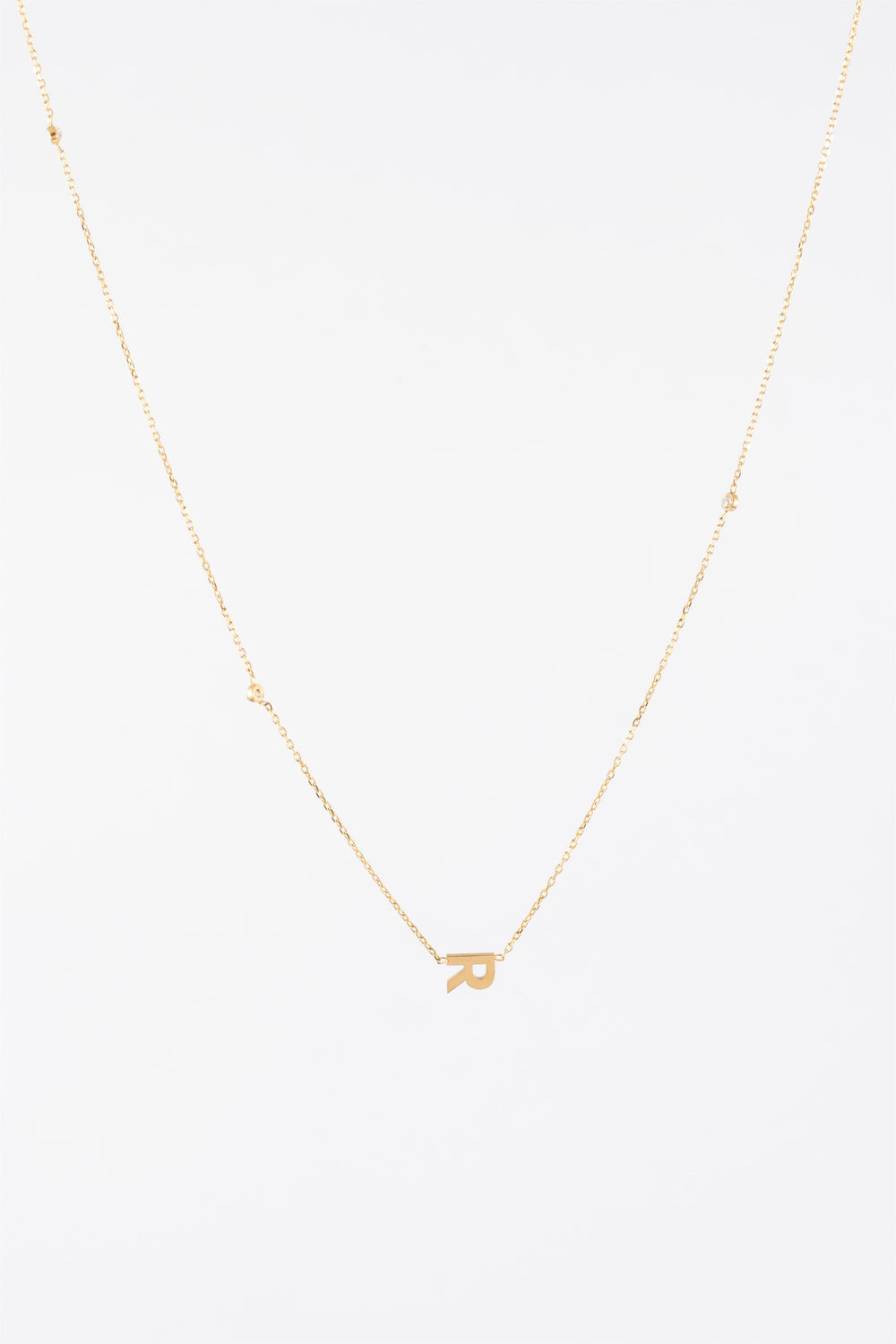 WATERPROOF GOLD CZ & SIDE INTIAL SIDE R CHAIN