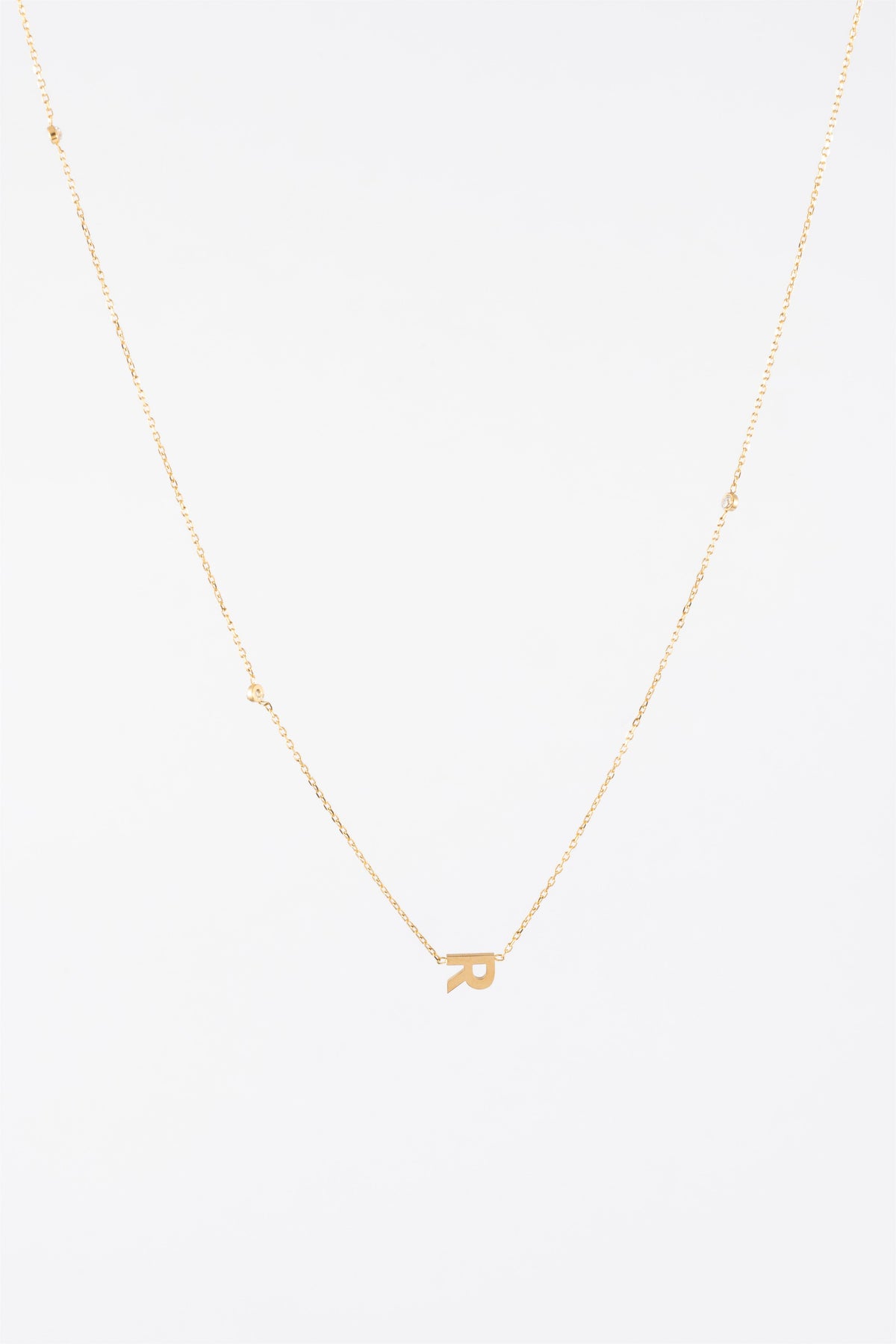 WATERPROOF GOLD CZ & SIDE INTIAL SIDE R CHAIN
