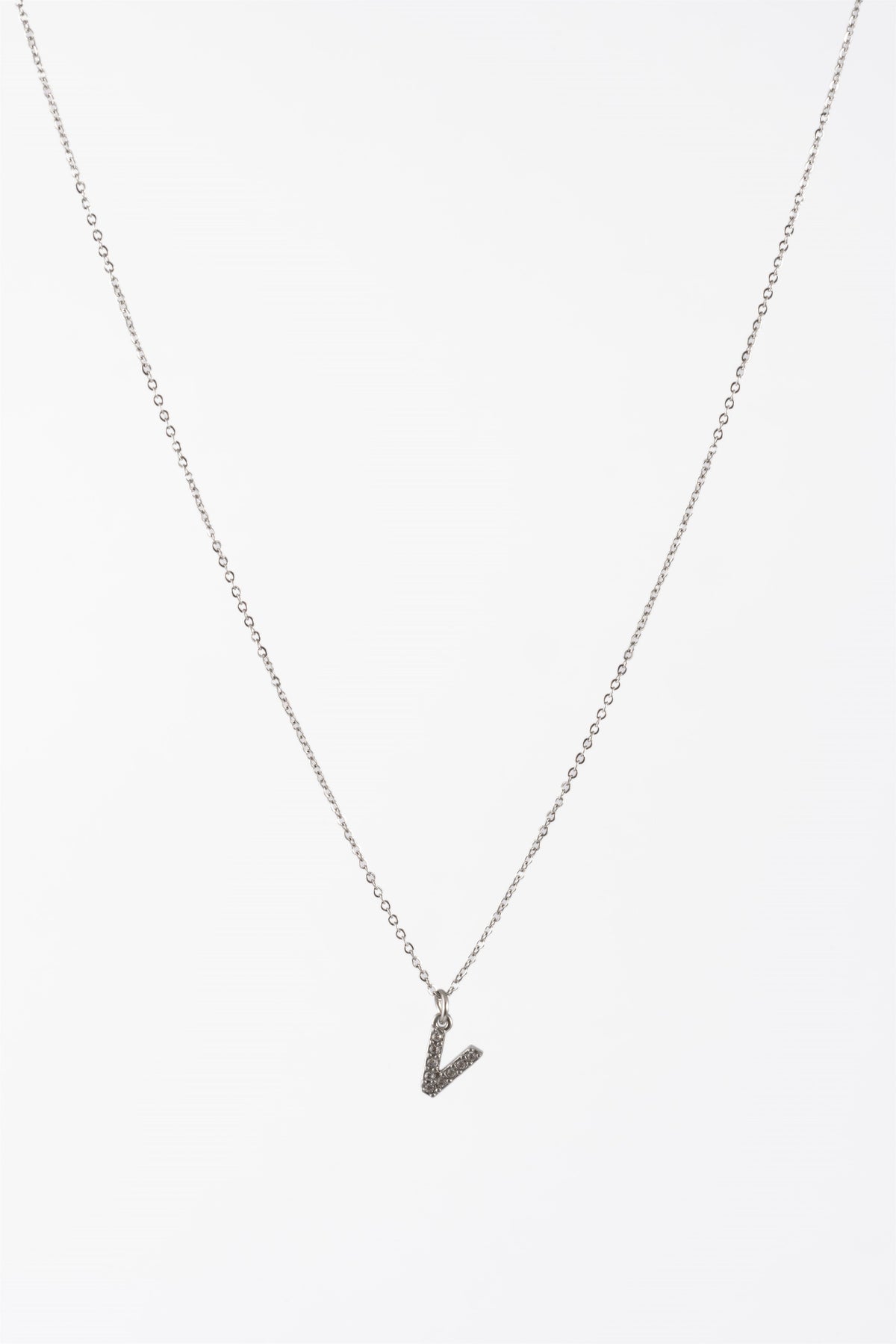 WATERPROOF SILVER CZ DIAMANTE INITIAL V CHAIN