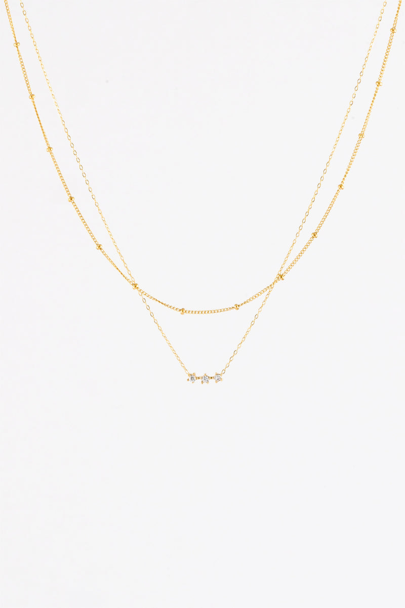 GOLD CRYSTAL BAR 2 ROW NECKLACE