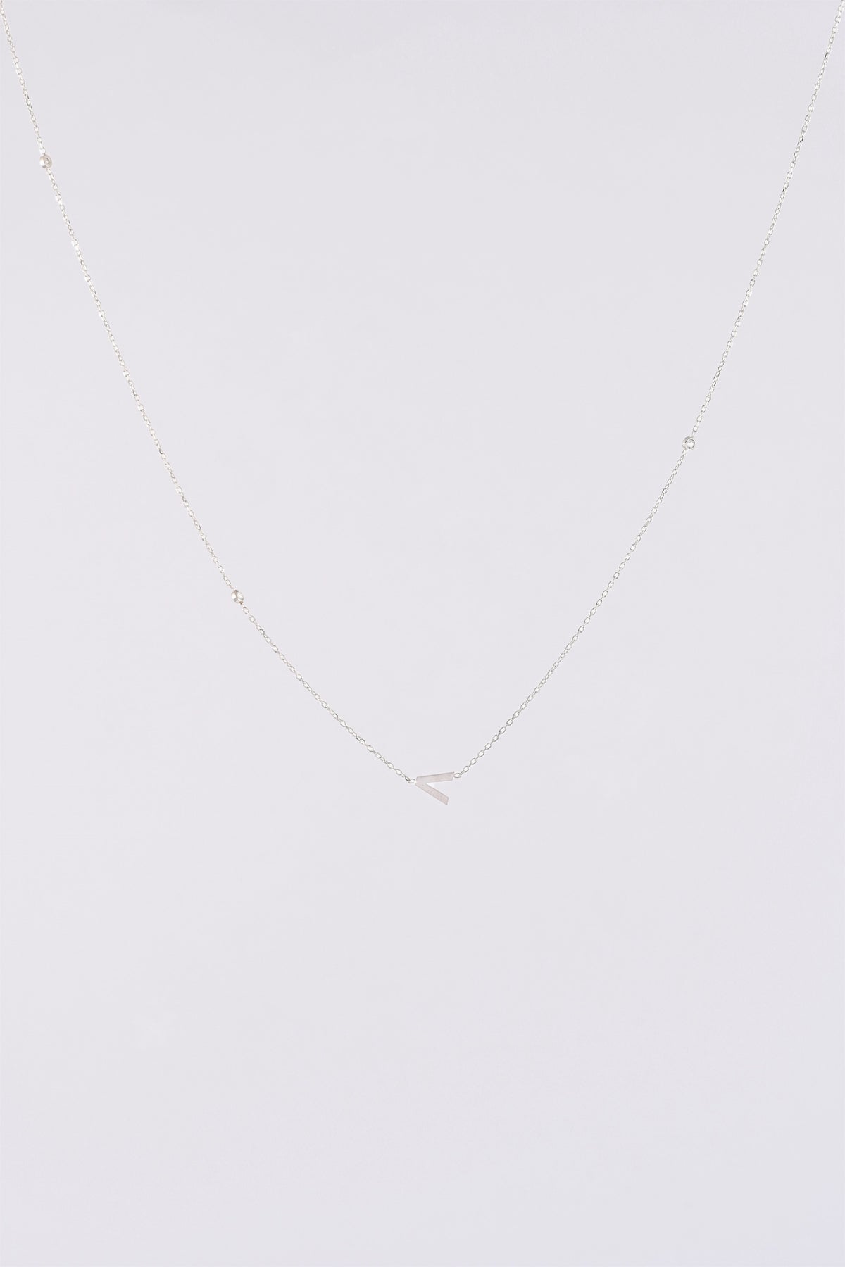 WATERPROOF SILVER CZ & SIDE INTIAL SIDE 'V' CHAIN