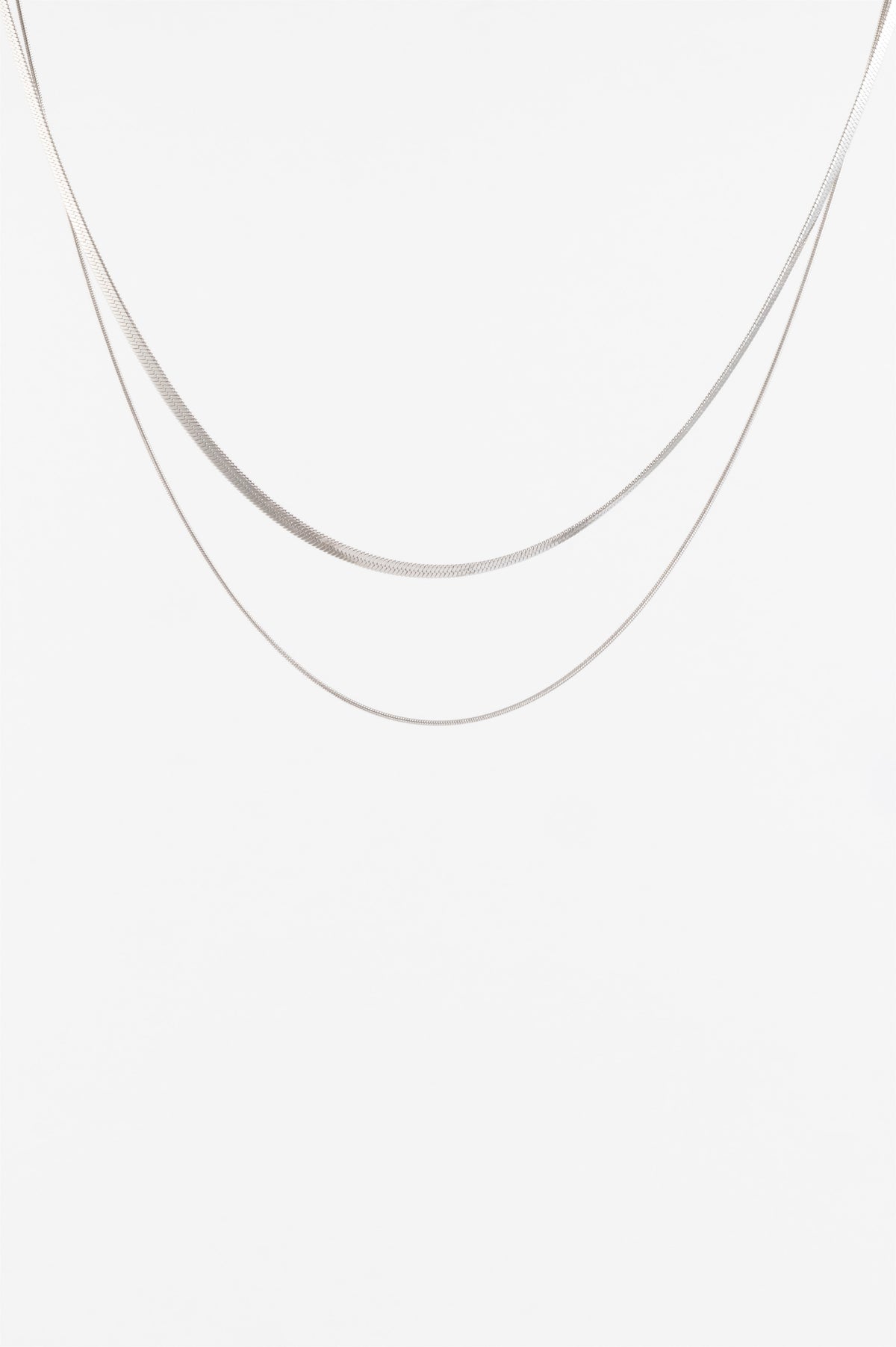 WATERPROOF SILVER TWO LAYERED FLAT SNAKE CHAIN