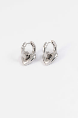 SILVER HEART CHARM HUGGIE HOOP EARRINGS