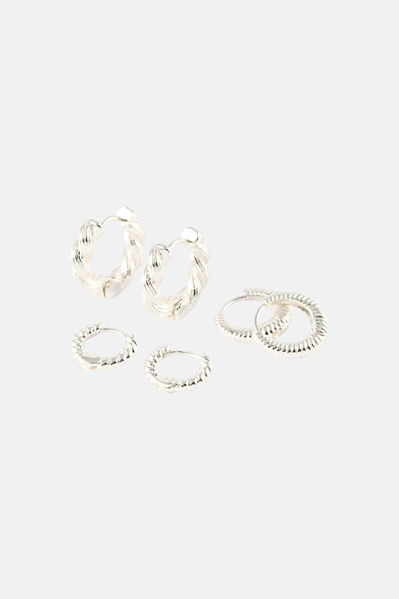 SILVER GRADUATING TWIST AND TEXTURED HOOP PACK