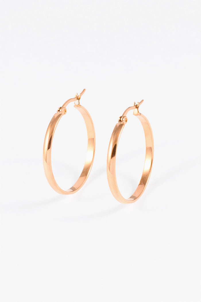 WATERPROOF ROSE GOLD HOOP WITH FLAT INNER EDGE