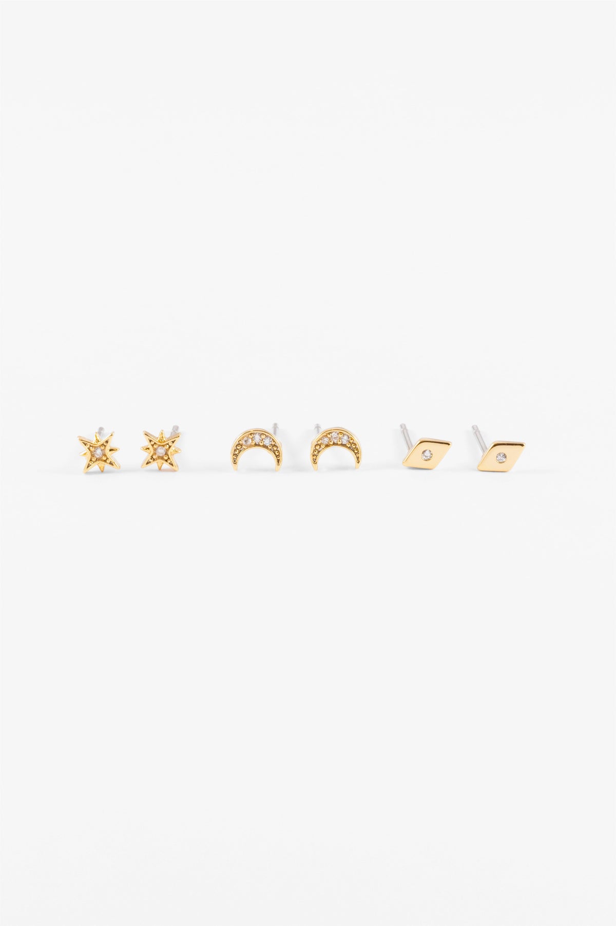 GOLD CUBIC ZIRCONIA CELESTIAL STAR 3PACK EARRING