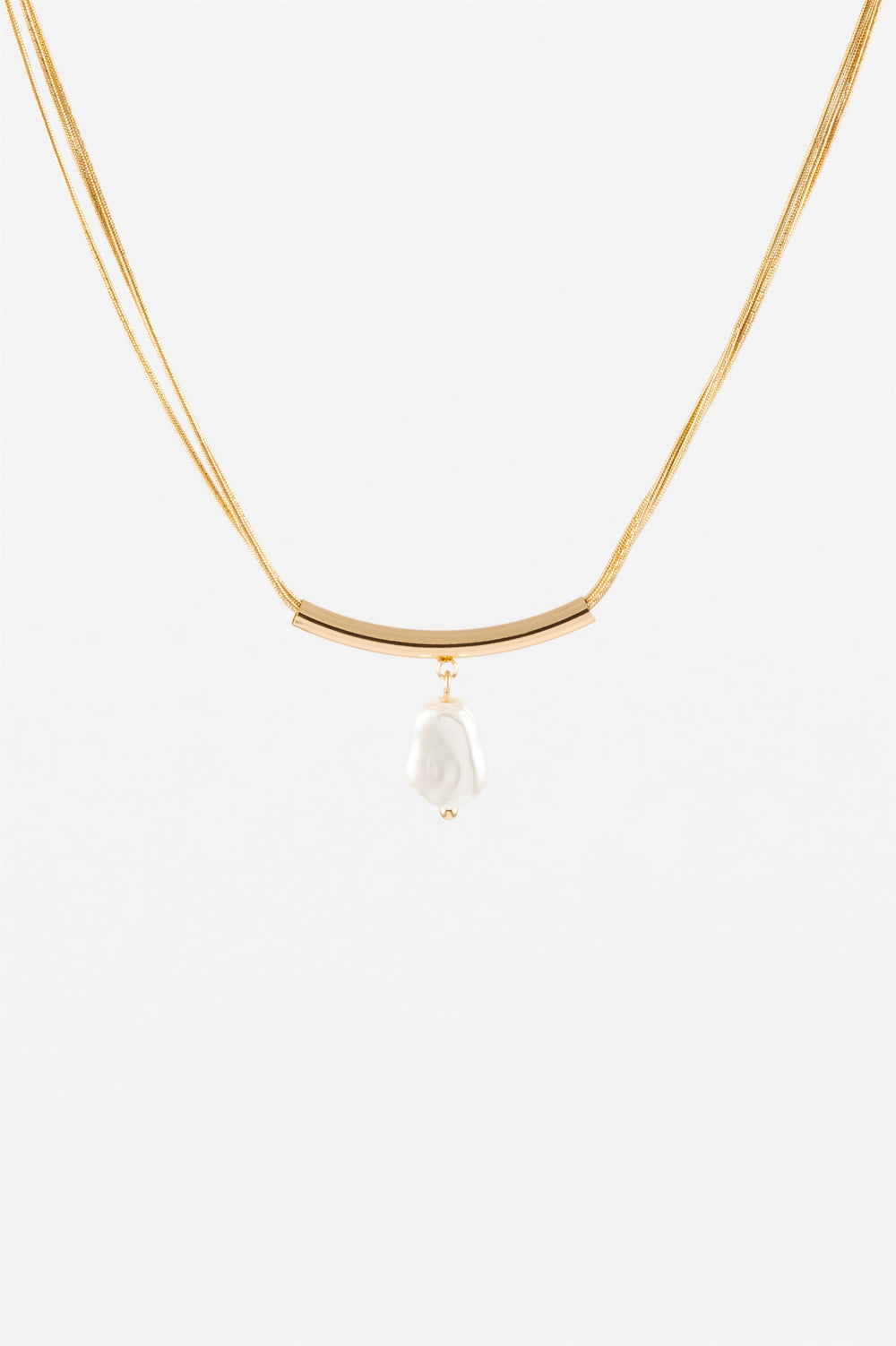 GOLD PEARL BAR PEARL DROP NECKLACE