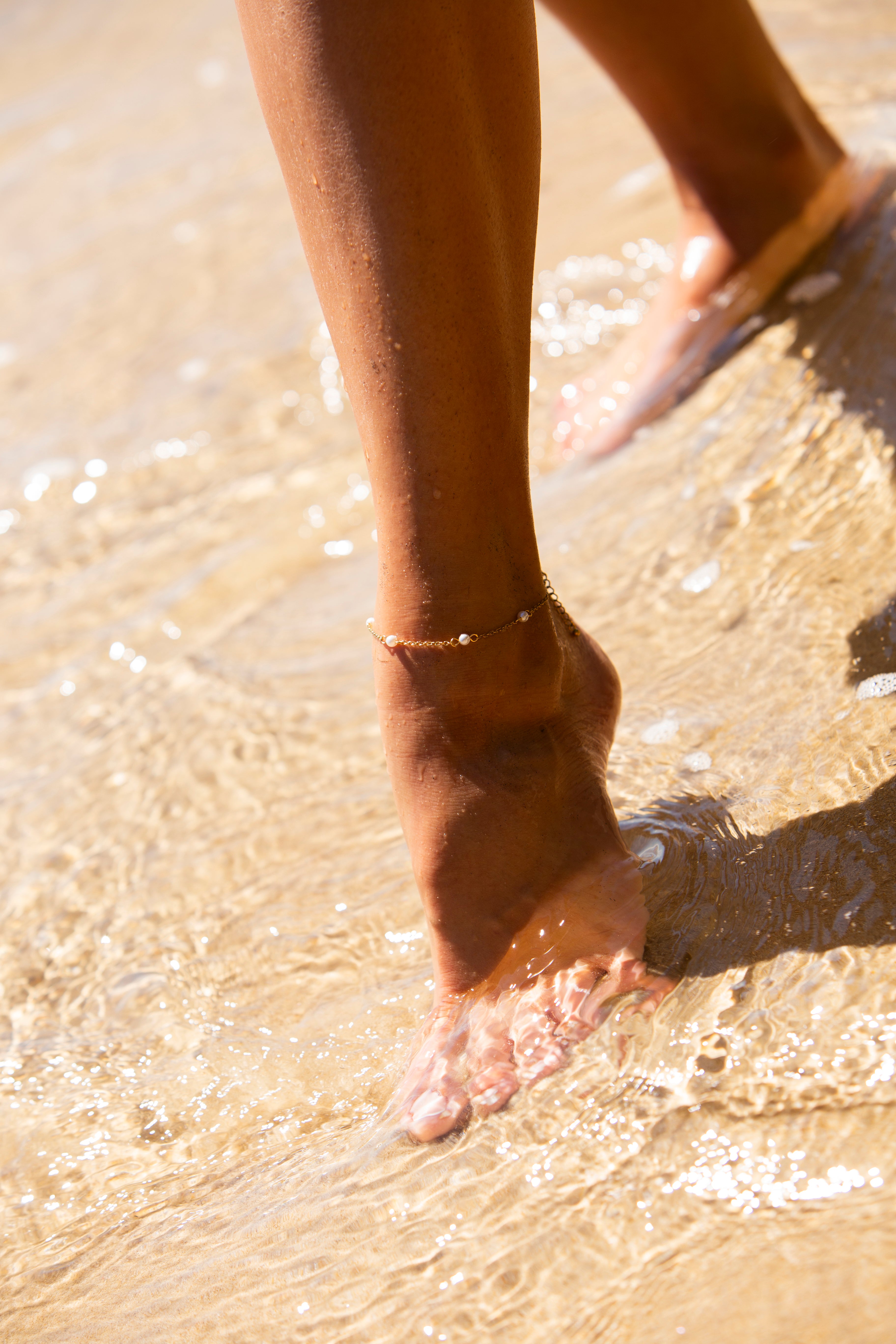 GOLD FINE CHAIN PEARL ANKLET
