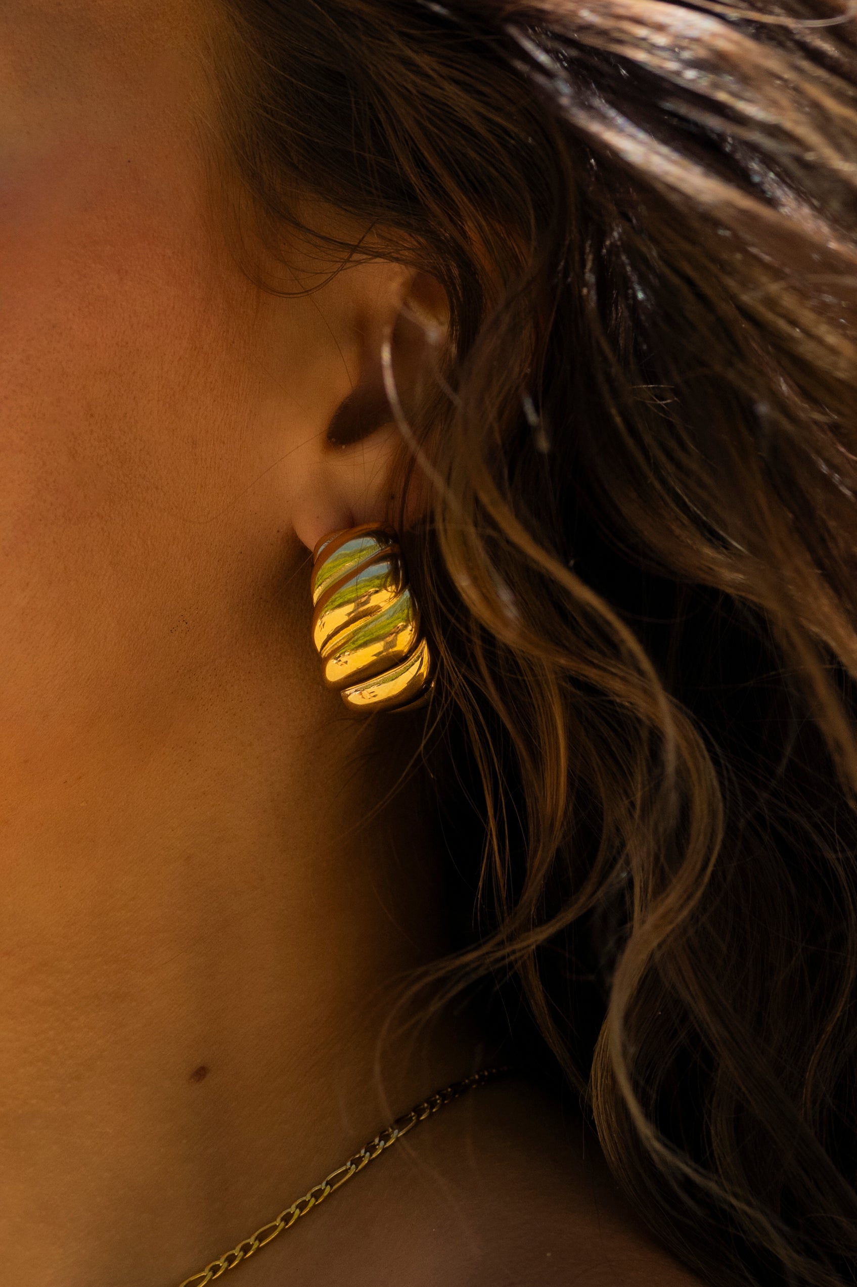 GOLD LARGE CROISSANT HOOP EARRING