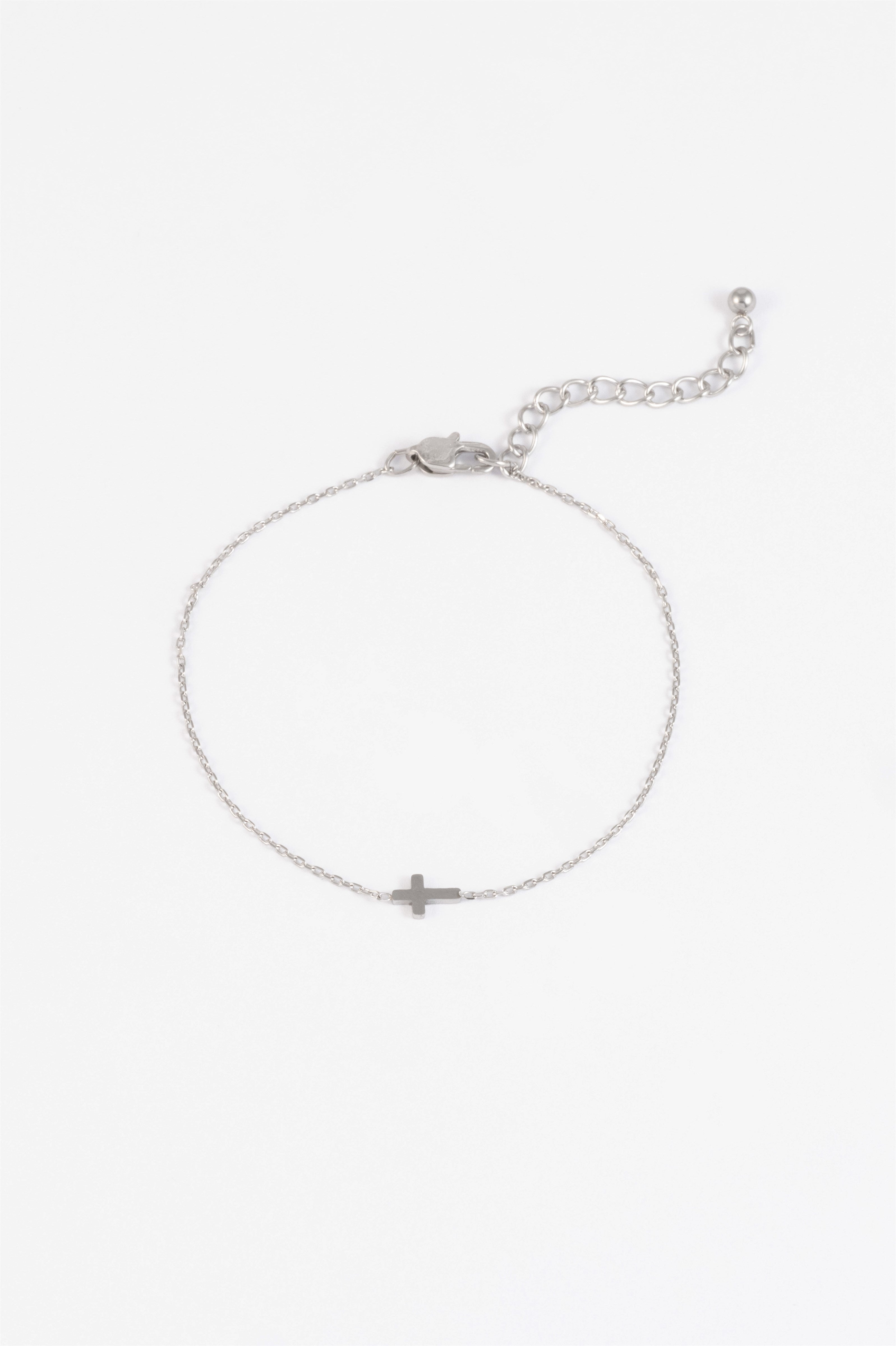 SILVER FINE CHAIN CROSS BRACELET