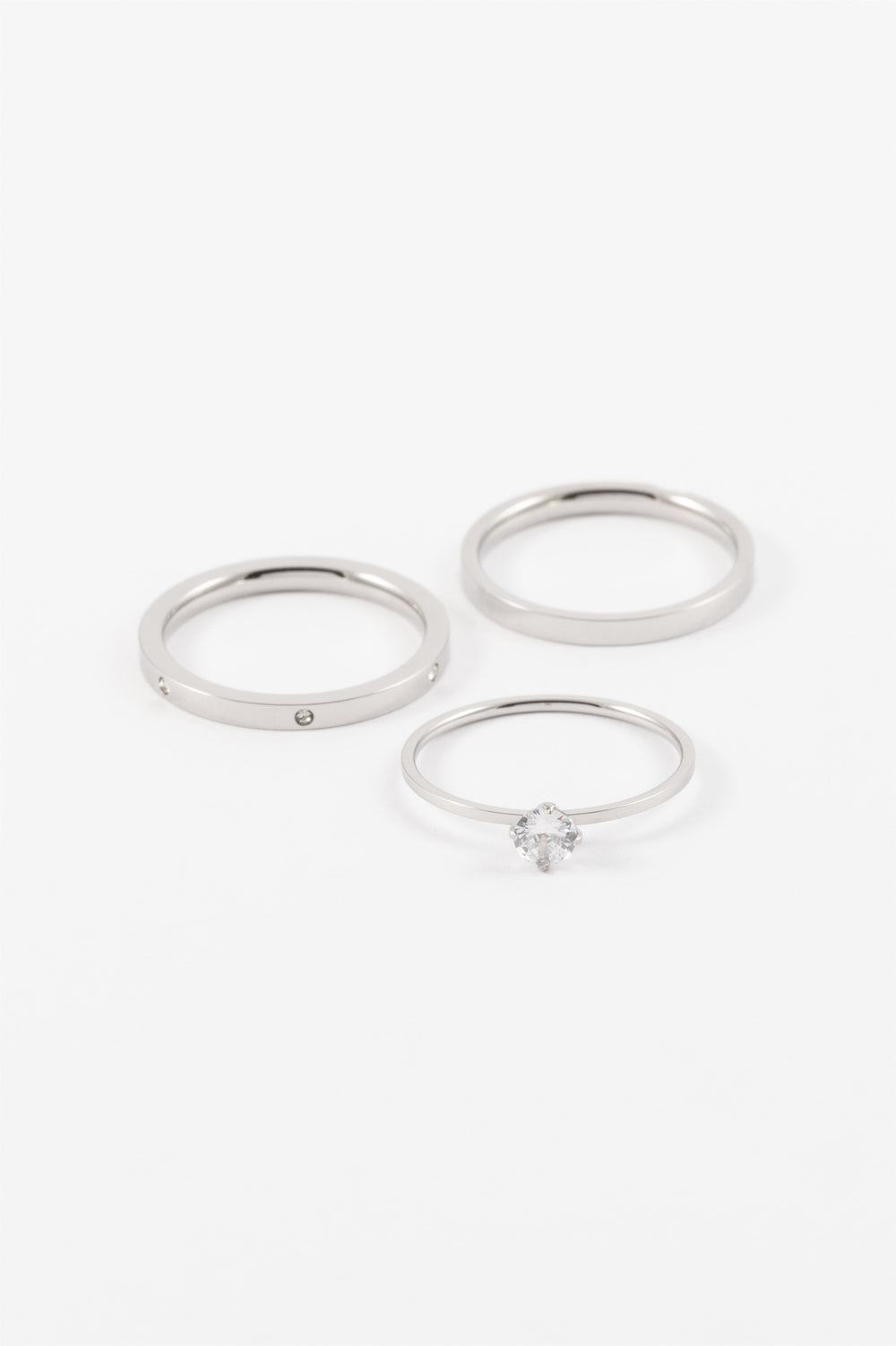 WATERPROOF SILVER CRYSTAL BAND 3 PACK RINGS - S/M