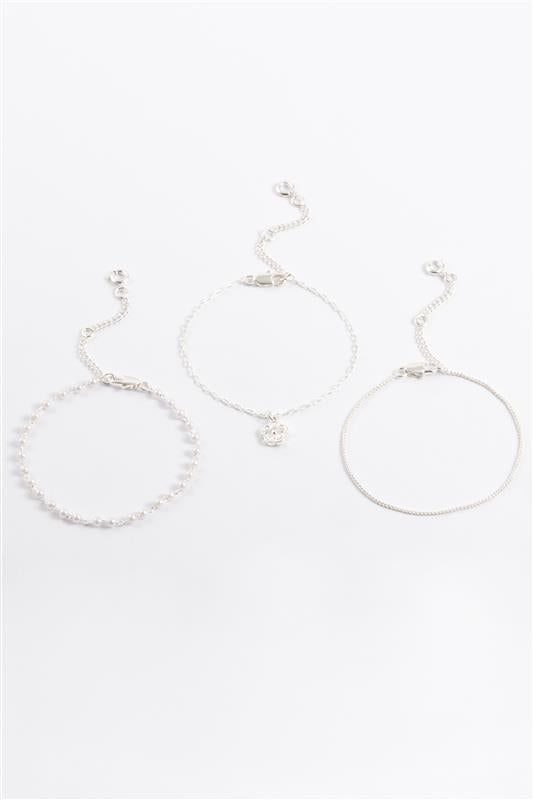 SILVER PEARL DROP 3 PACK BRACELET/ ANKLET