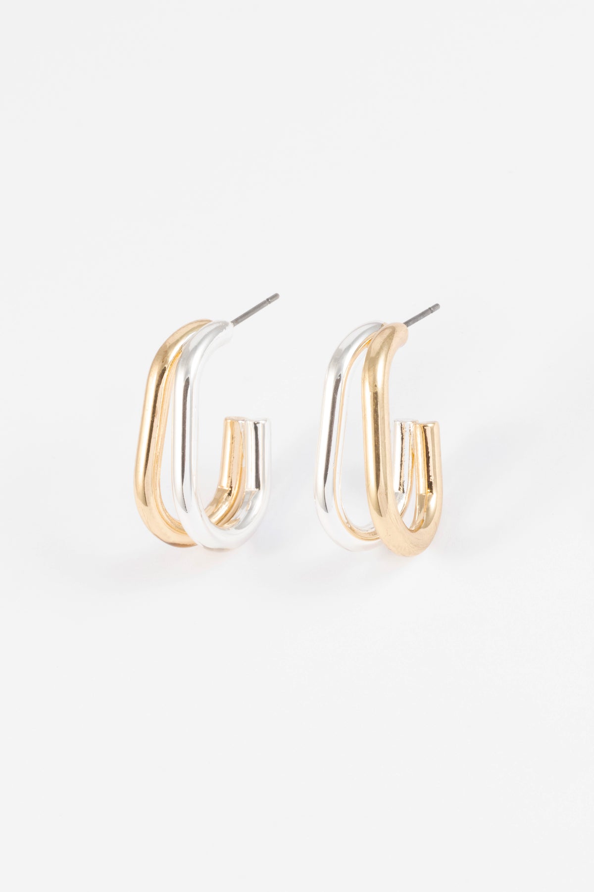TWO-TONE DOUBLE LOOP C-SHAPED HOOP EARRING