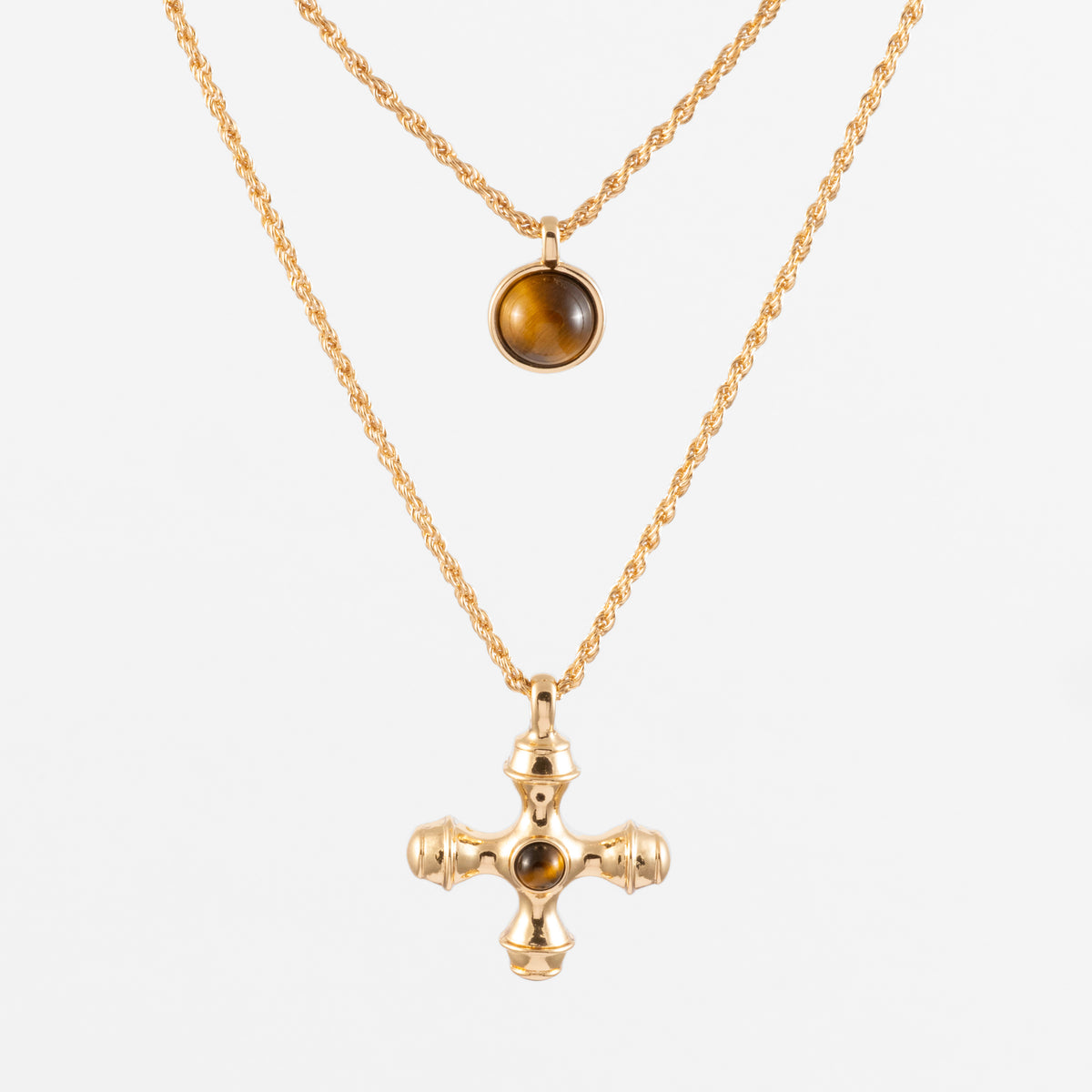 GOLD CROSS PENDANT MULTI STRAND NECKLACE