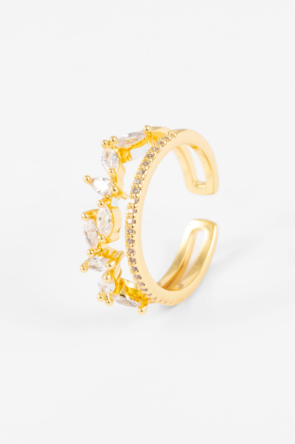 GOLD STACKED CZ CLUSTER ADJUSTABLE RING