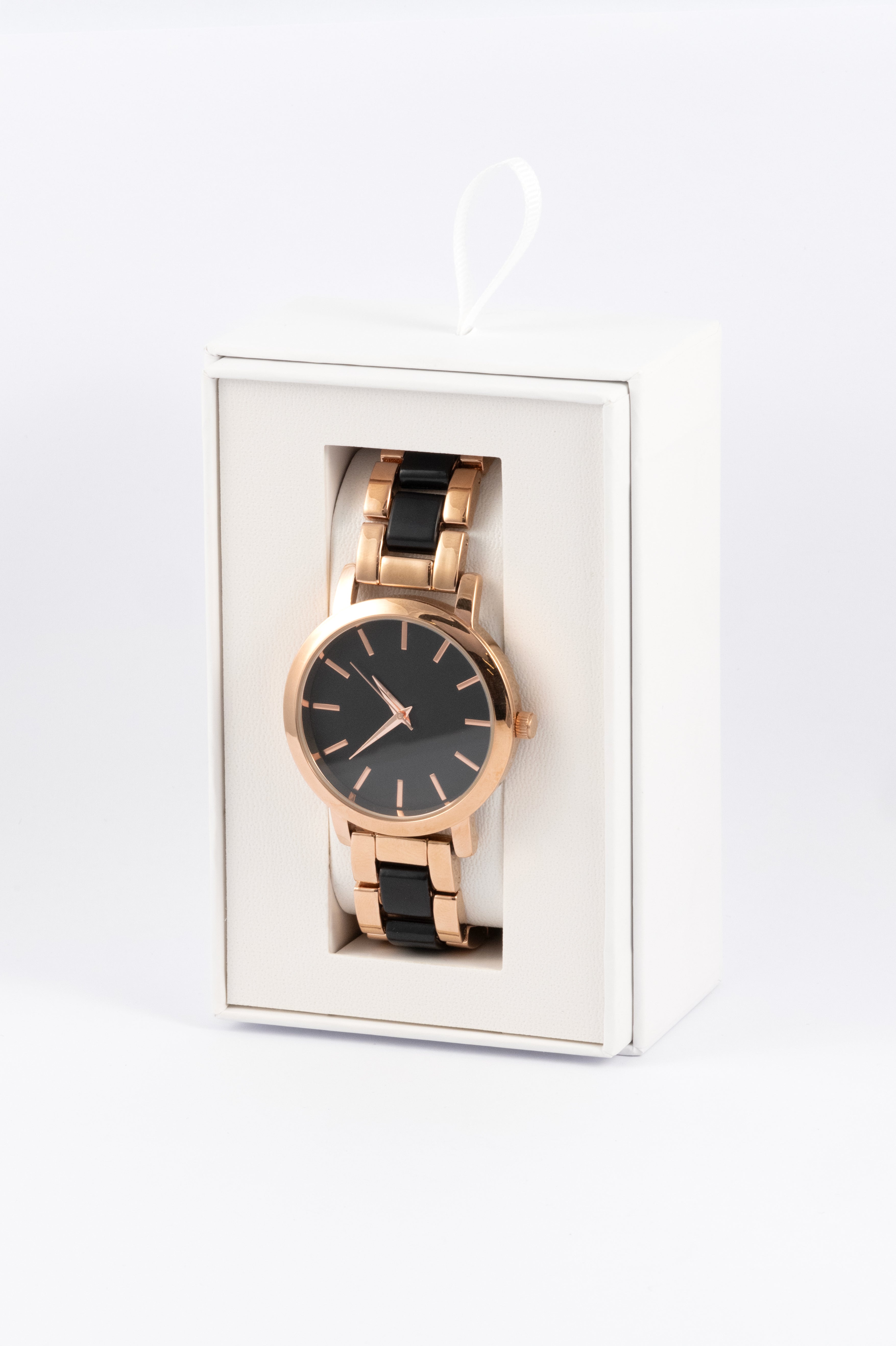 ROSE GOLD BLACK DIAMANTE DETAIL CIRCLE FACE WT